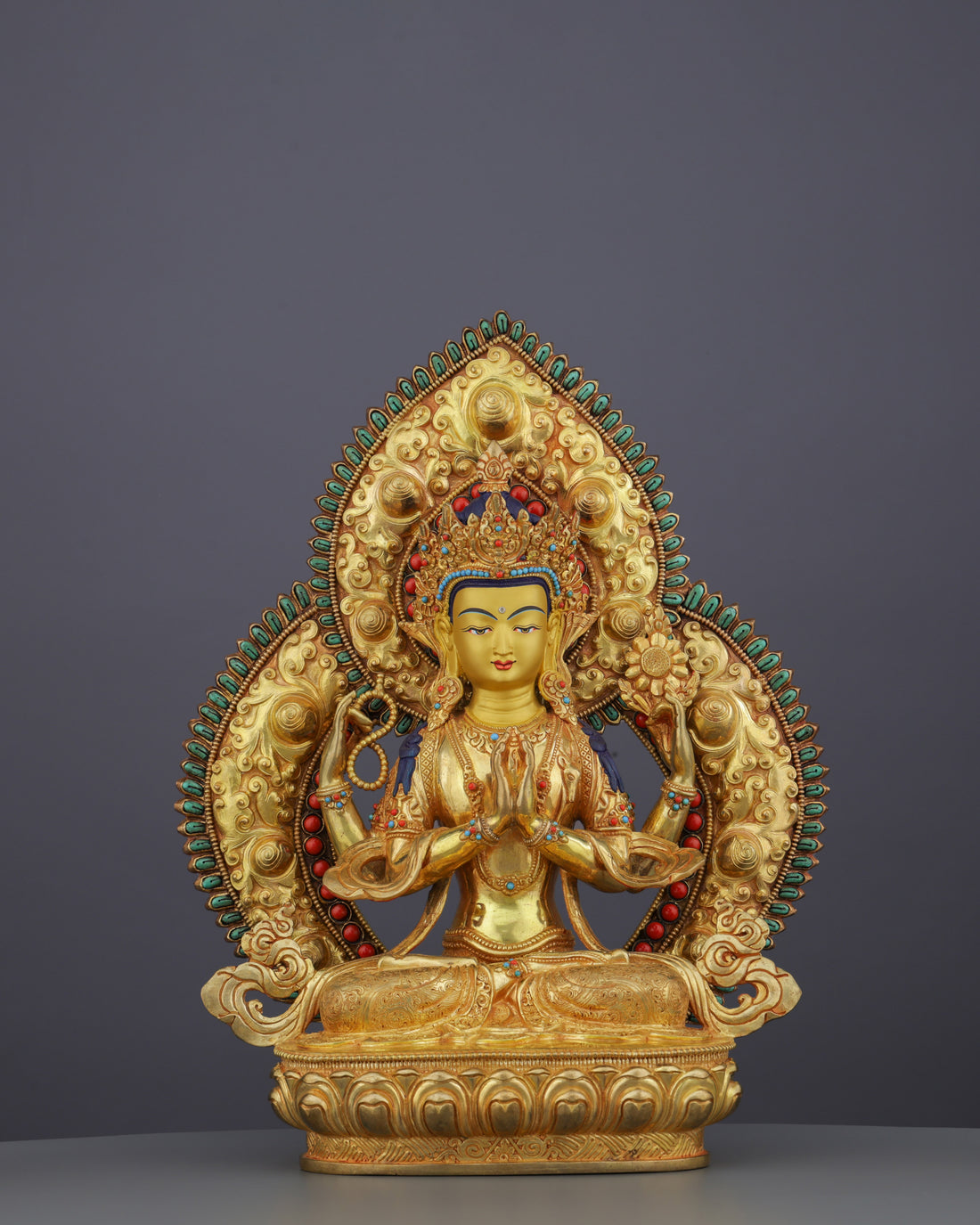 Radiant Compassion | Exquisite 24K Gold Gilded Chengresi Statue from Nepal - Handcrafted Buddhist Statue