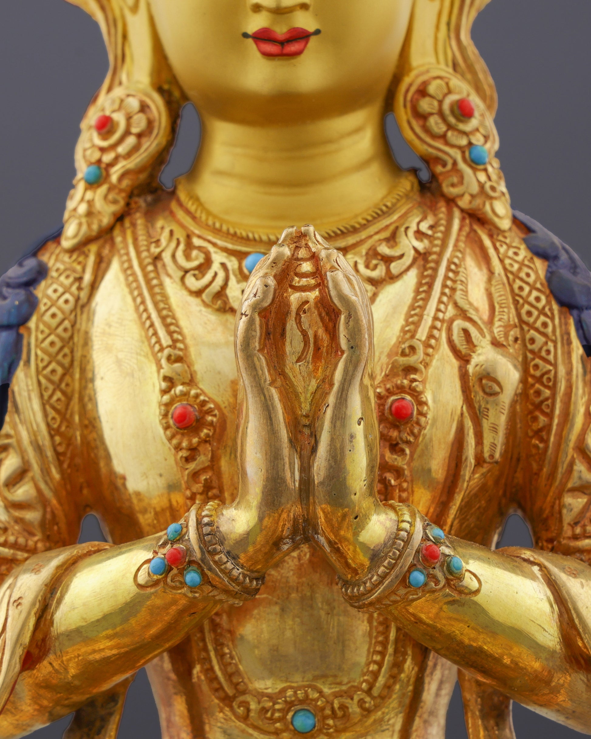 Radiant Compassion | Exquisite 24K Gold Gilded Chengresi Statue from Nepal - Authentic Handcrafted Statue