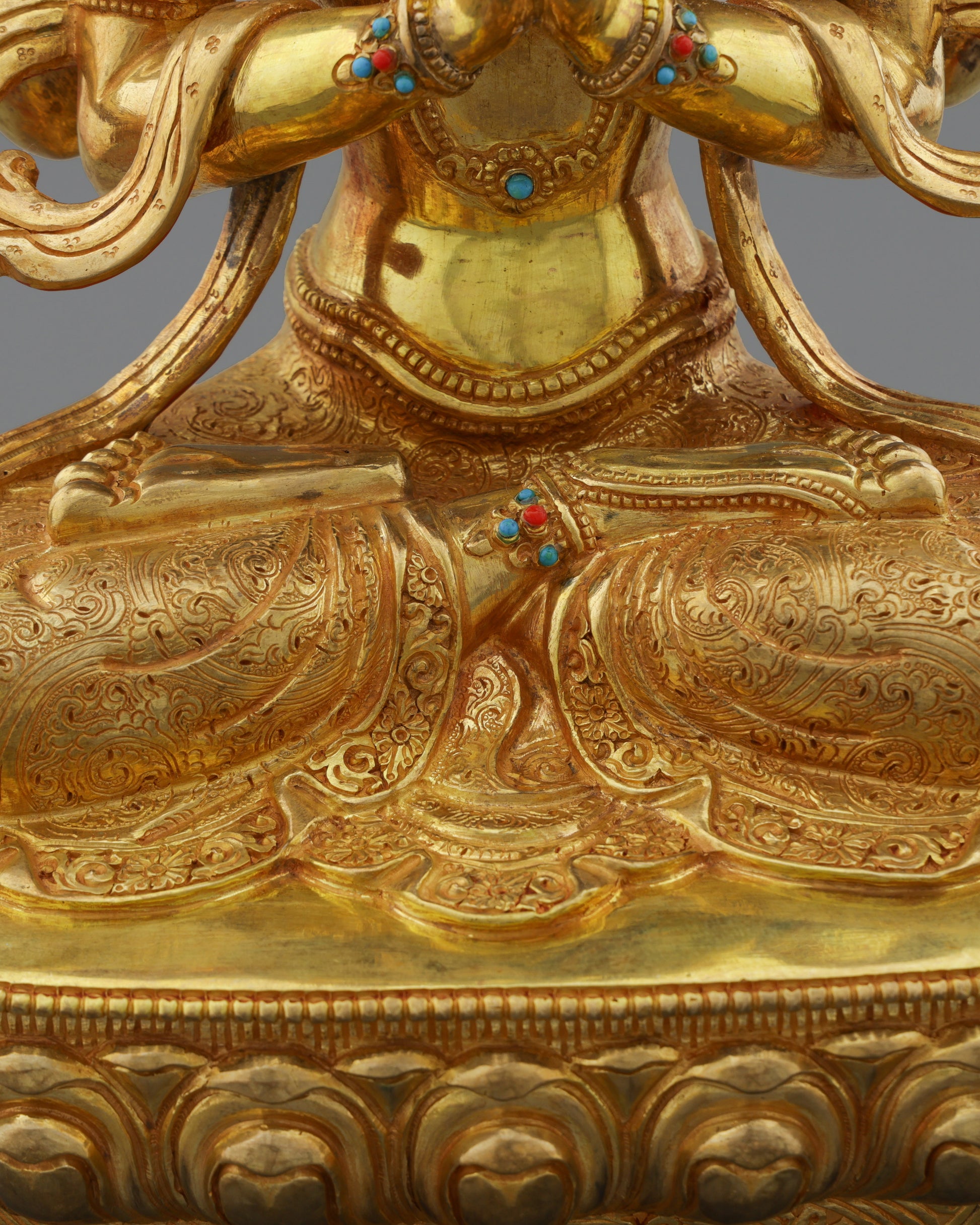 Radiant Compassion | Exquisite 24K Gold Gilded Chengresi Statue from Nepal - Authentic Handcrafted Statue