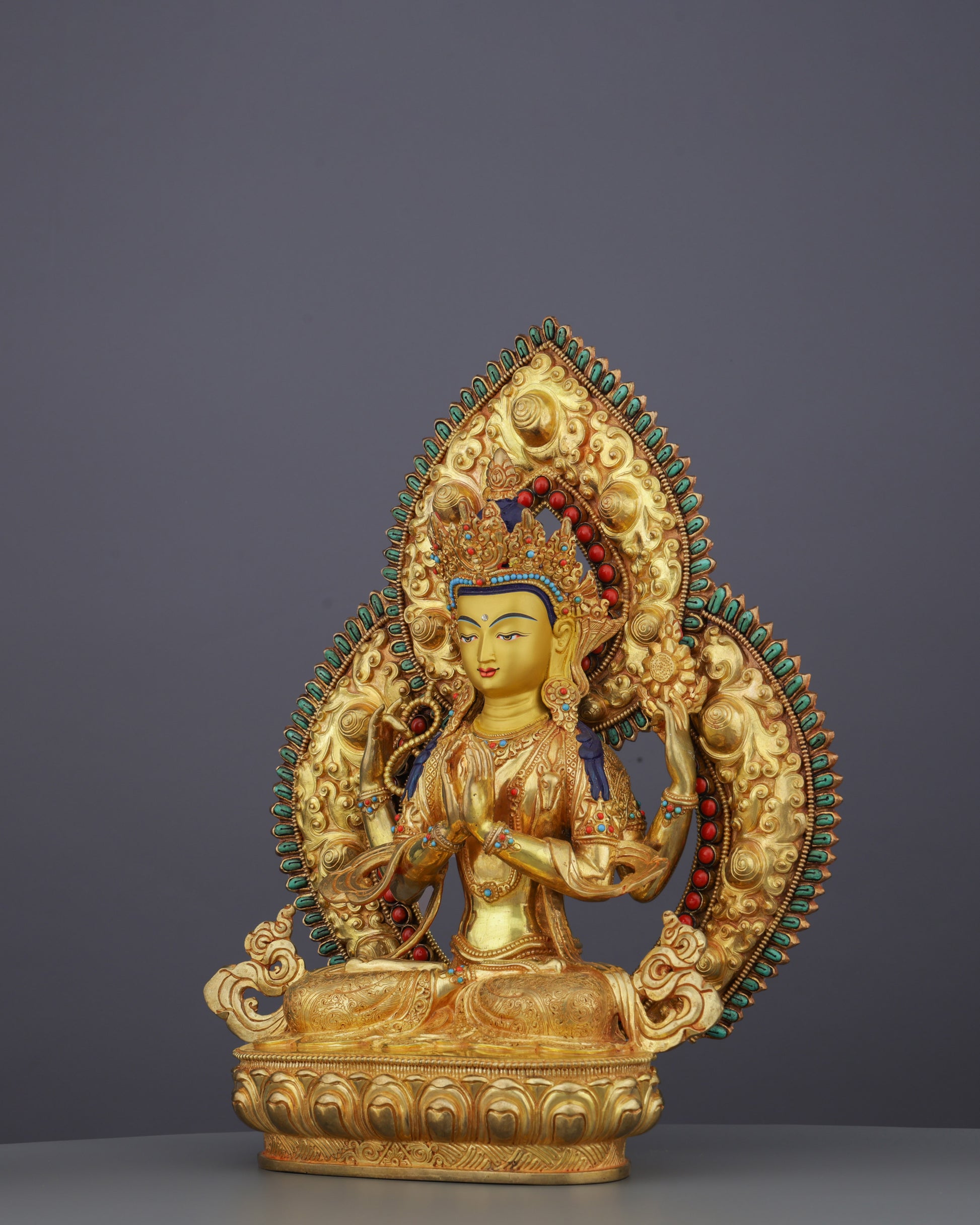 Radiant Compassion | Exquisite 24K Gold Gilded Chengresi Statue from Nepal - Authentic Handcrafted Statue