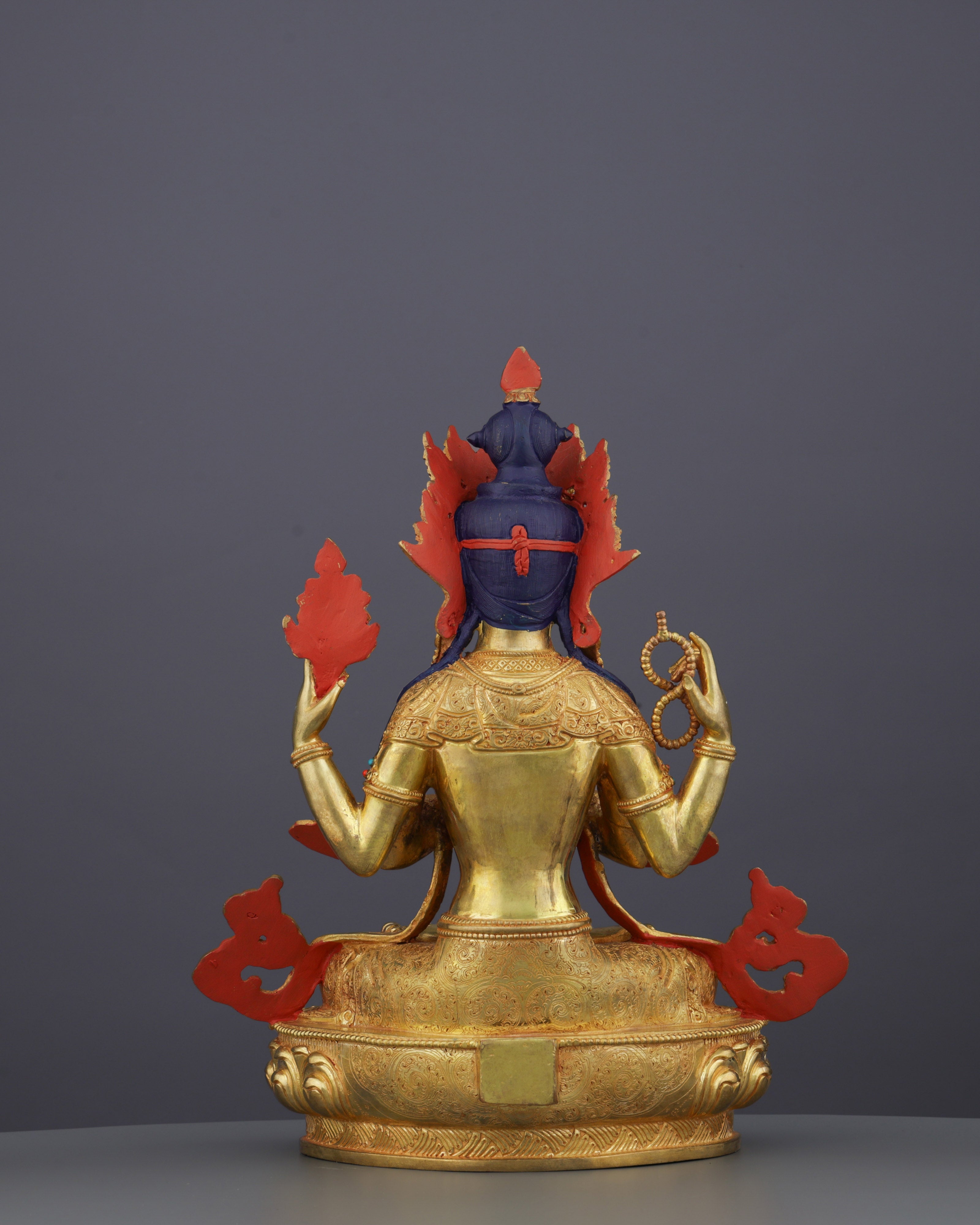 Radiant Compassion | Exquisite 24K Gold Gilded Chengresi Statue from Nepal
