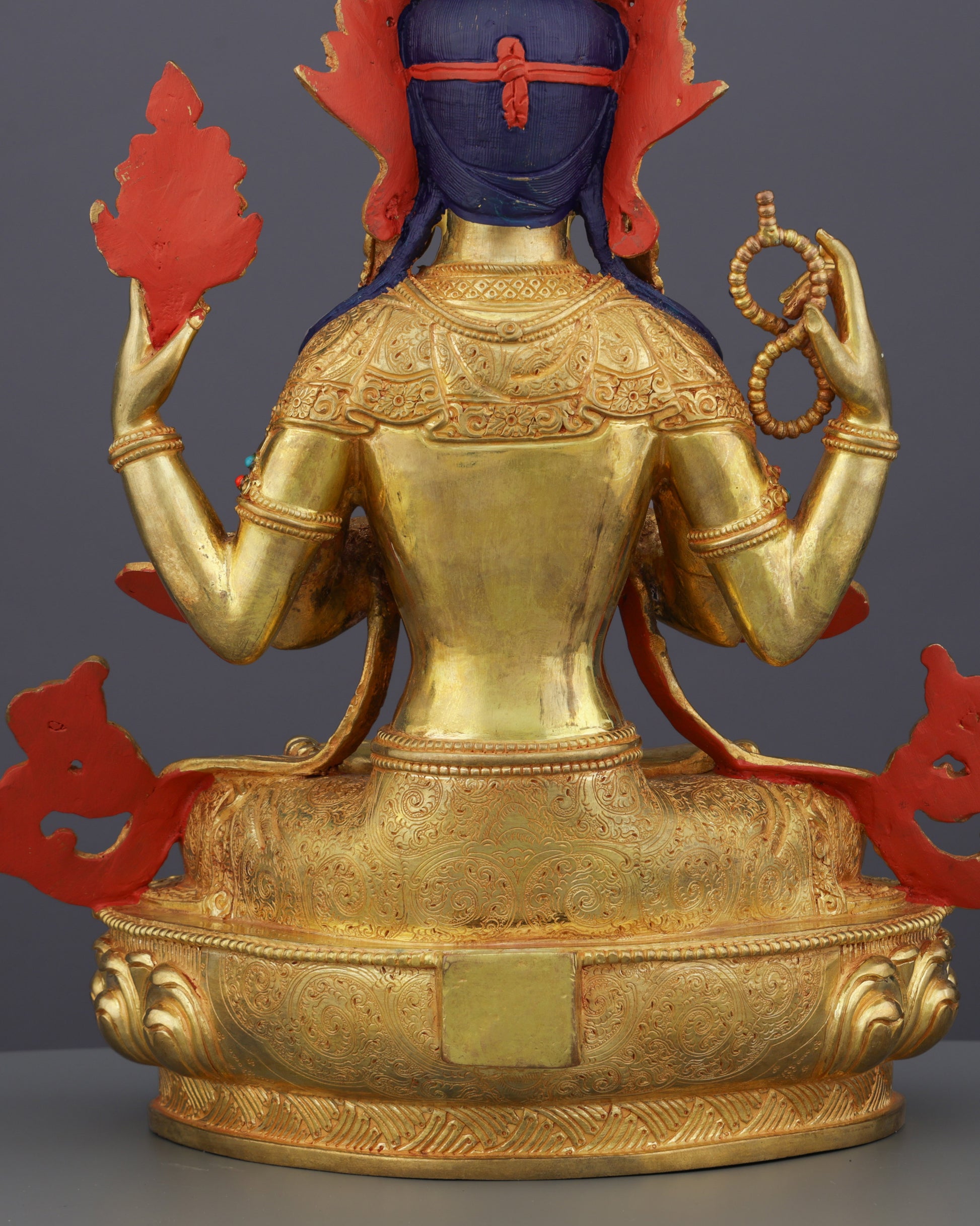 Radiant Compassion | Exquisite 24K Gold Gilded Chengresi Statue from Nepal - Authentic Handcrafted Statue