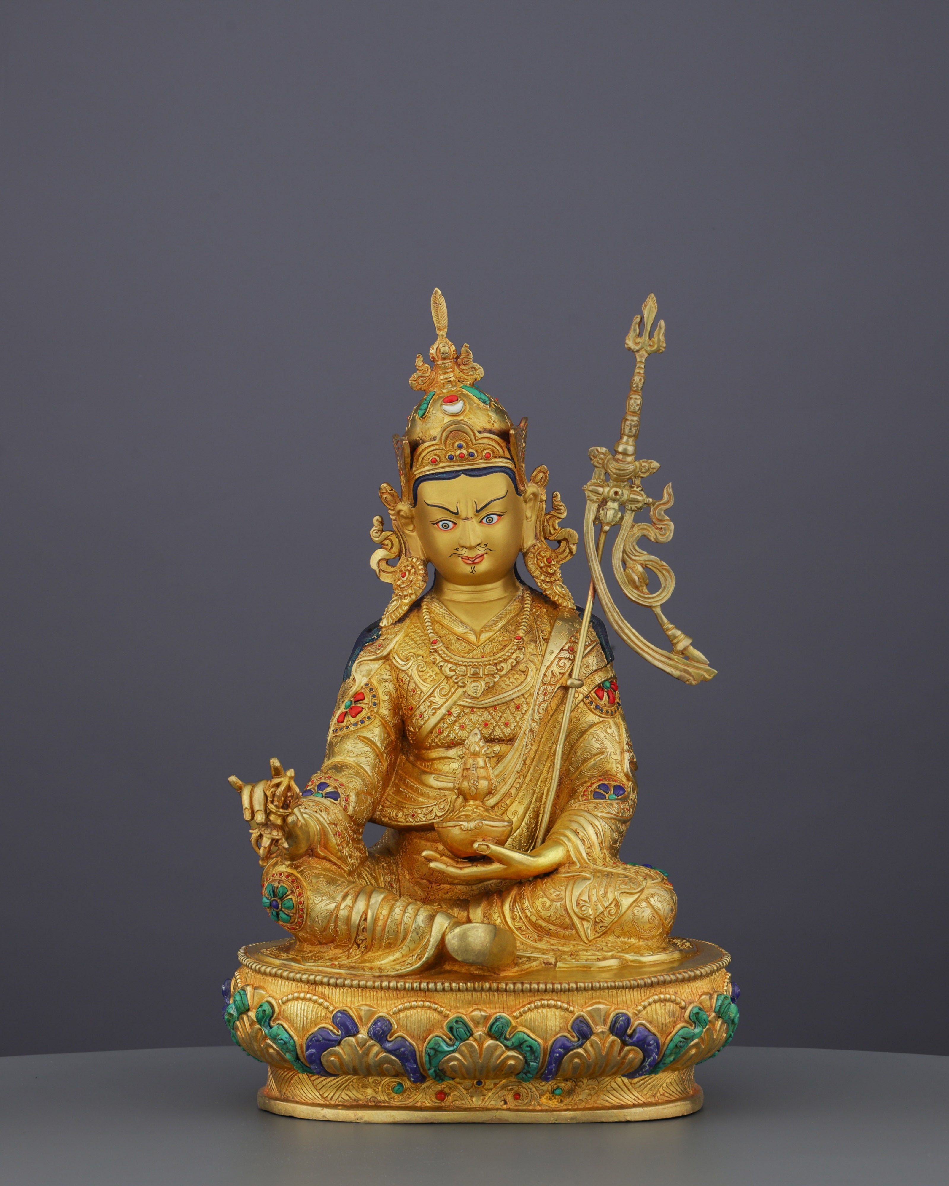 Divine Majesty | Handcrafted 24K Gold Gilded Guru Rinpoche Statue from Nepal