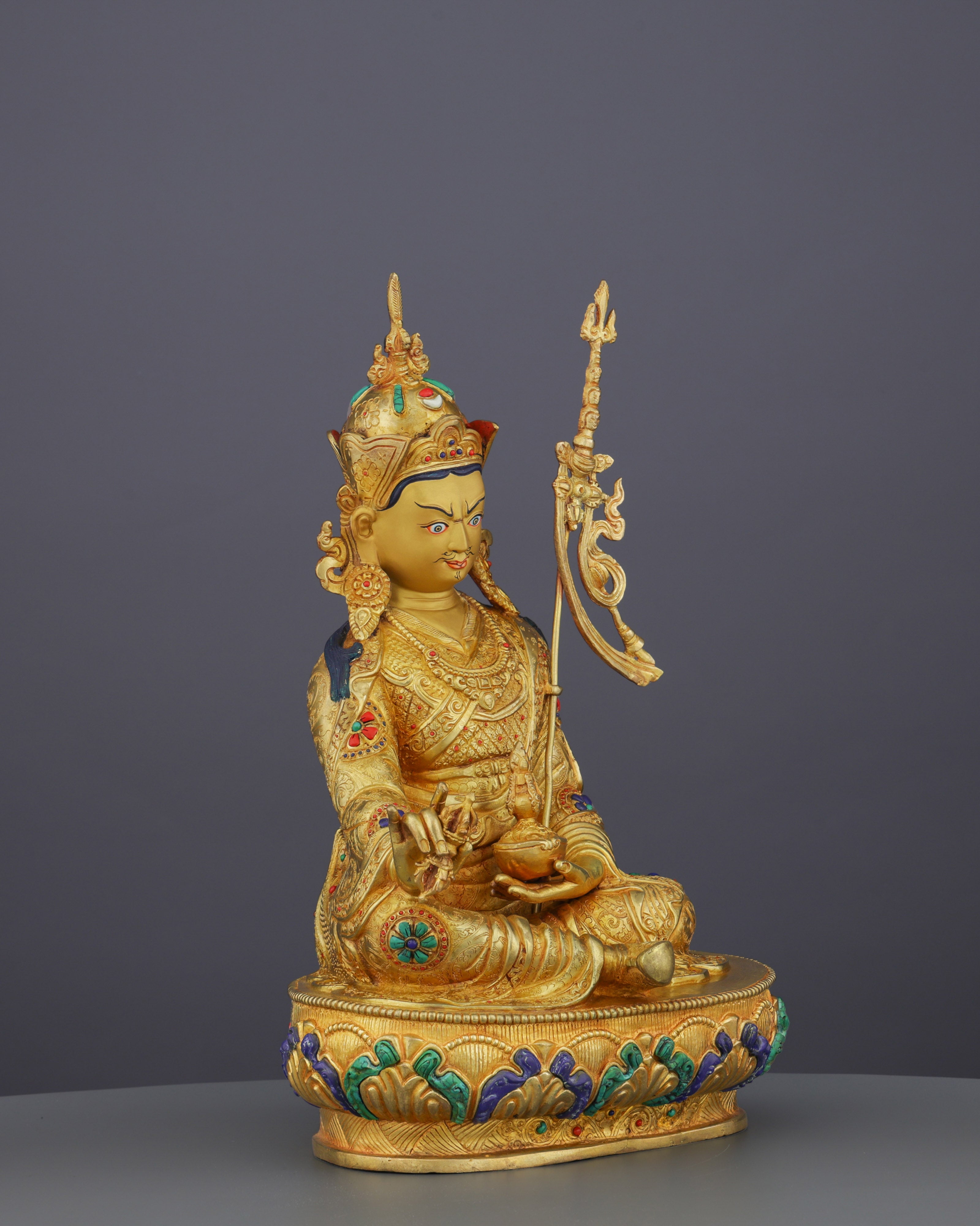 Divine Majesty | Handcrafted 24K Gold Gilded Guru Rinpoche Statue from Nepal