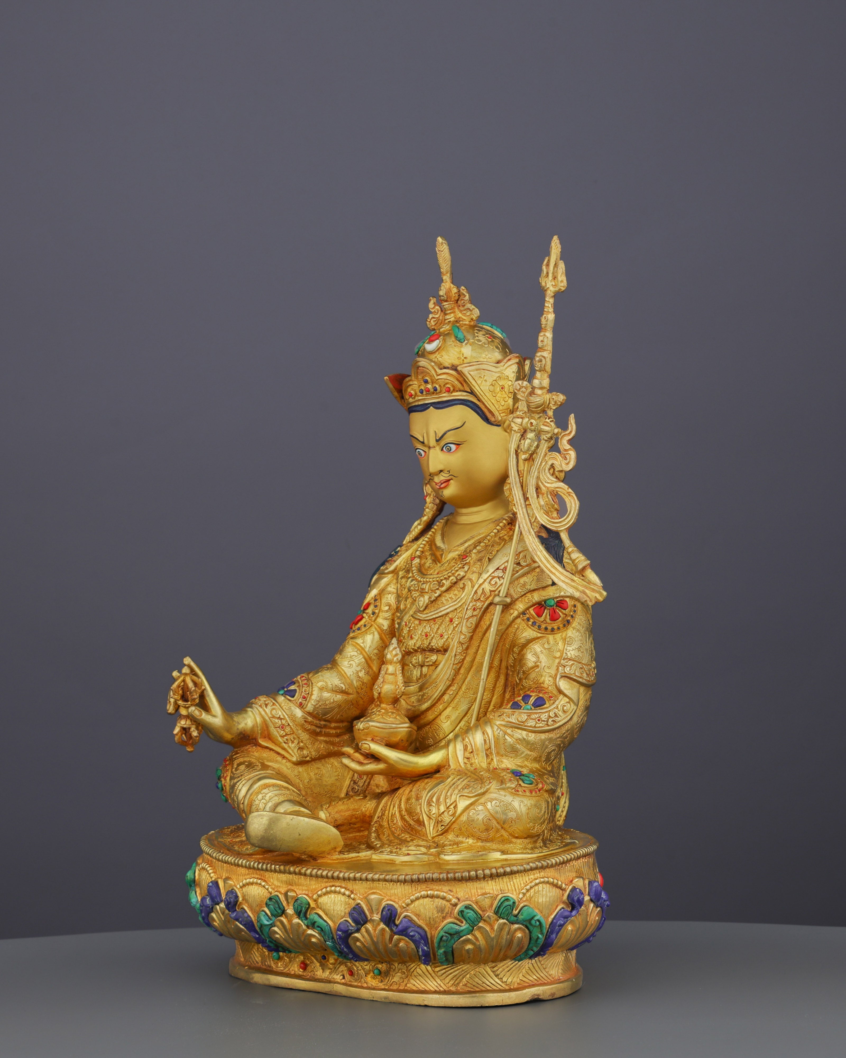 Divine Majesty | Handcrafted 24K Gold Gilded Guru Rinpoche Statue from Nepal