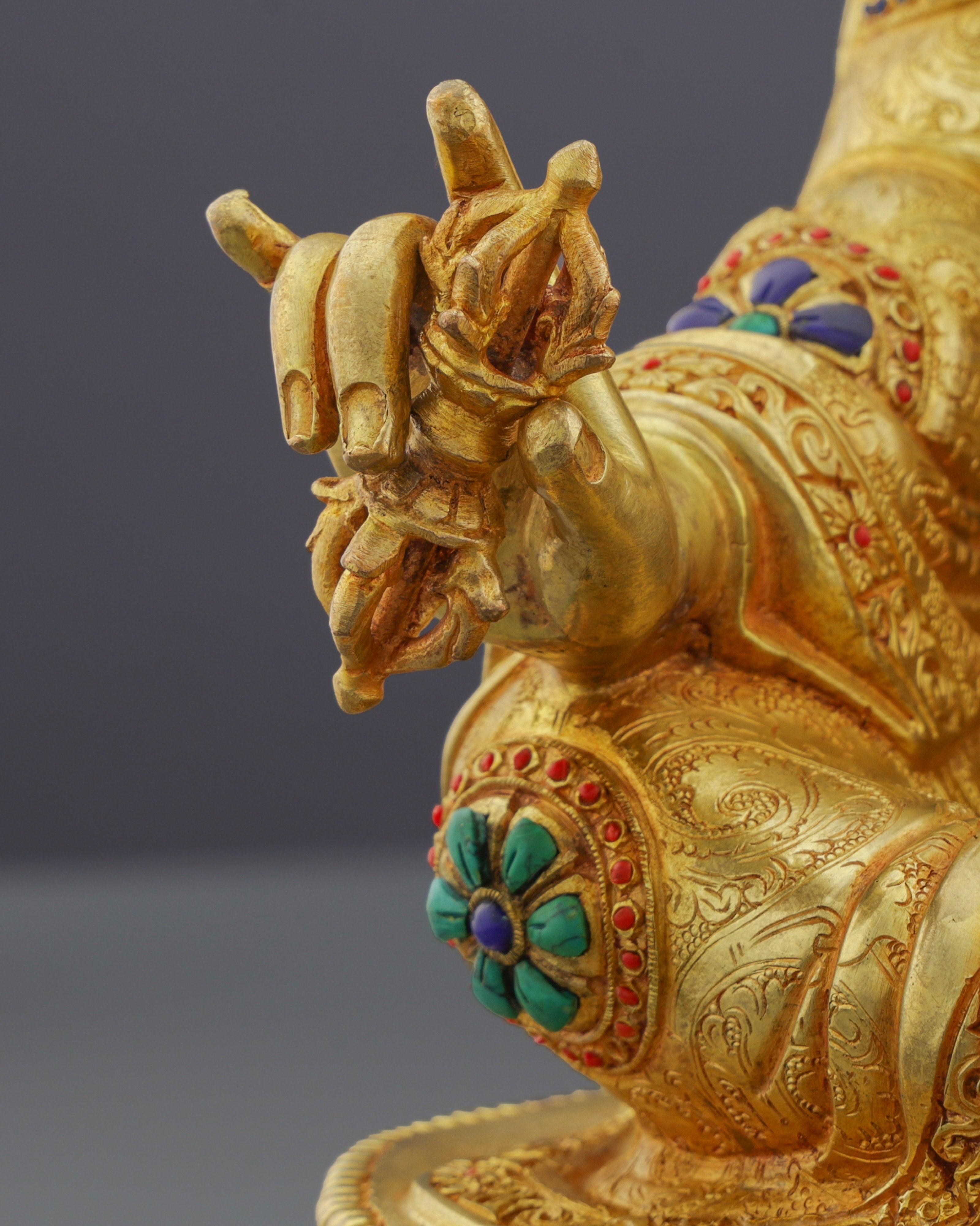 Divine Majesty | Handcrafted 24K Gold Gilded Guru Rinpoche Statue from Nepal