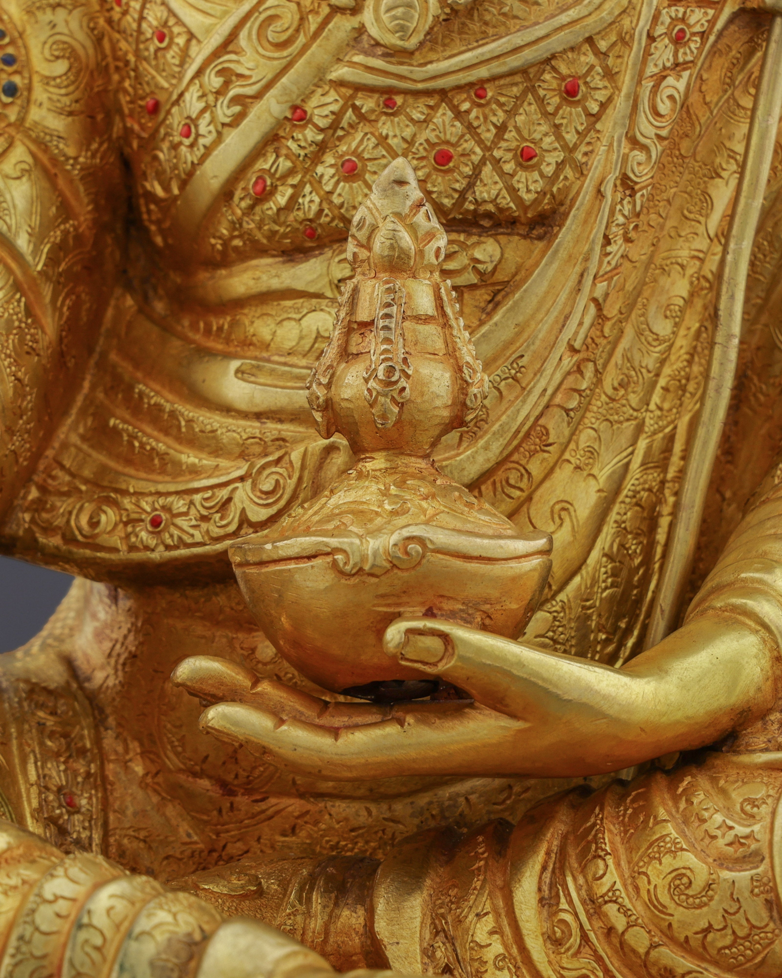 Divine Majesty | Handcrafted 24K Gold Gilded Guru Rinpoche Statue from Nepal