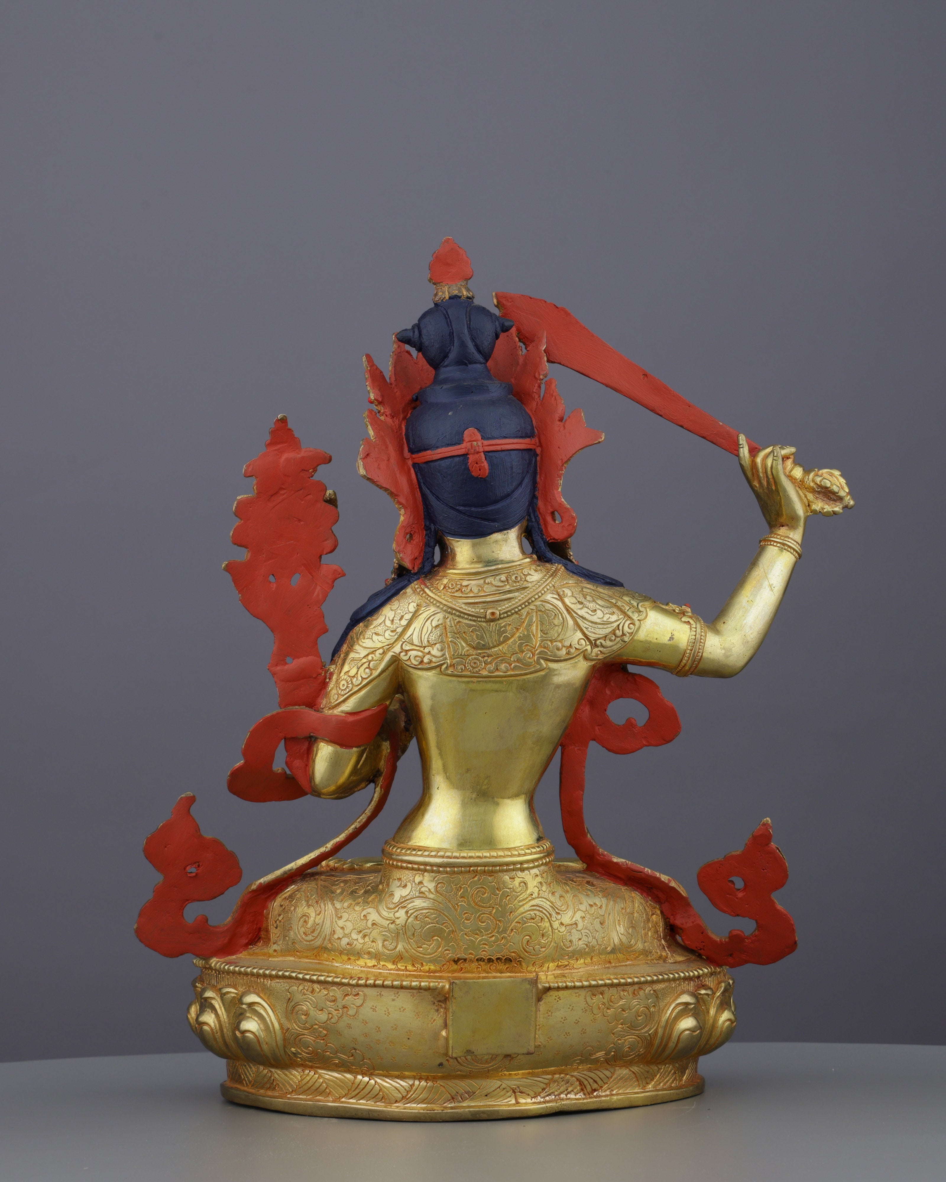 Sword of Wisdom | Magnificent 24K Gold Gilded Manjushri Buddha Statue from Nepal