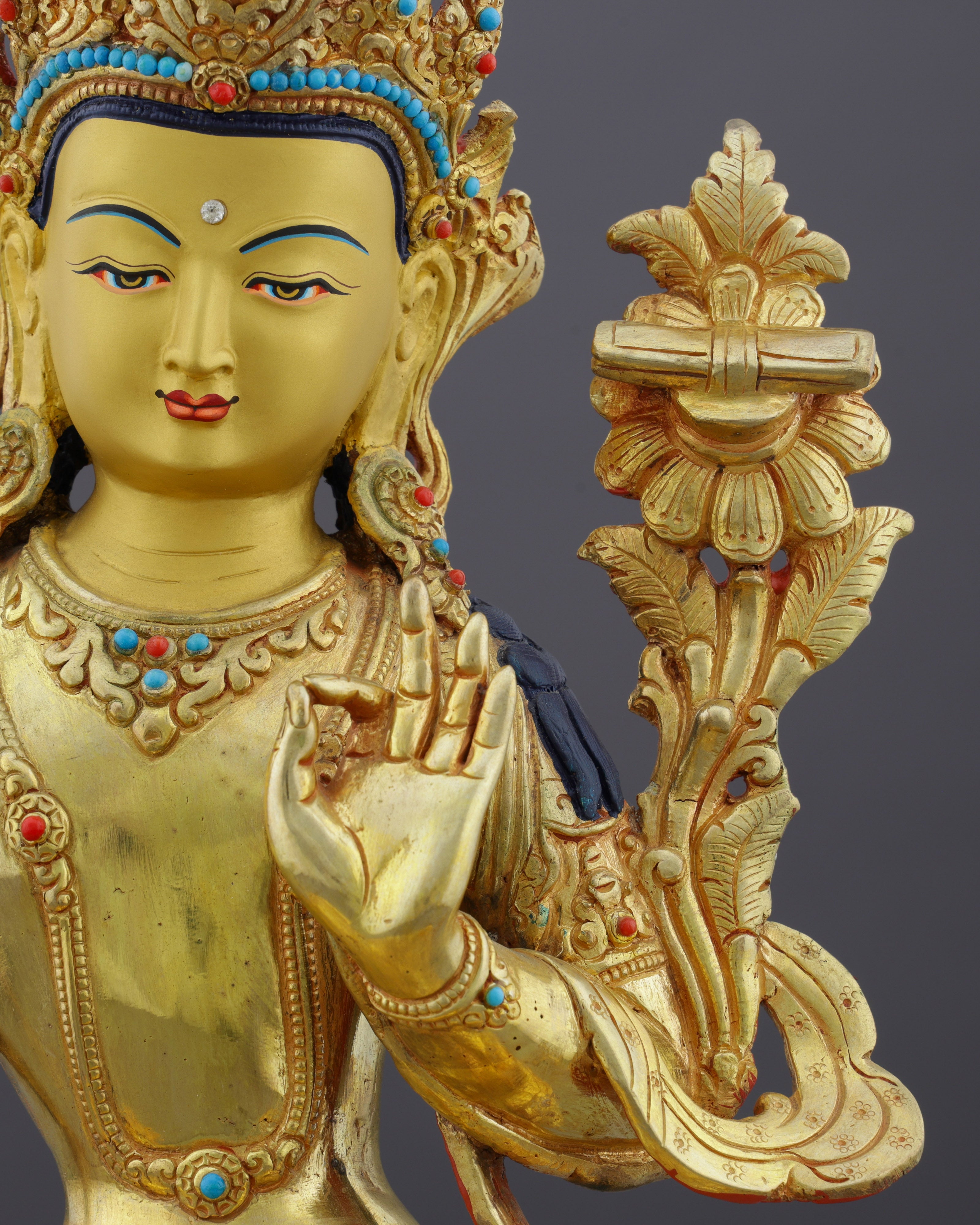 Sword of Wisdom | Magnificent 24K Gold Gilded Manjushri Buddha Statue from Nepal