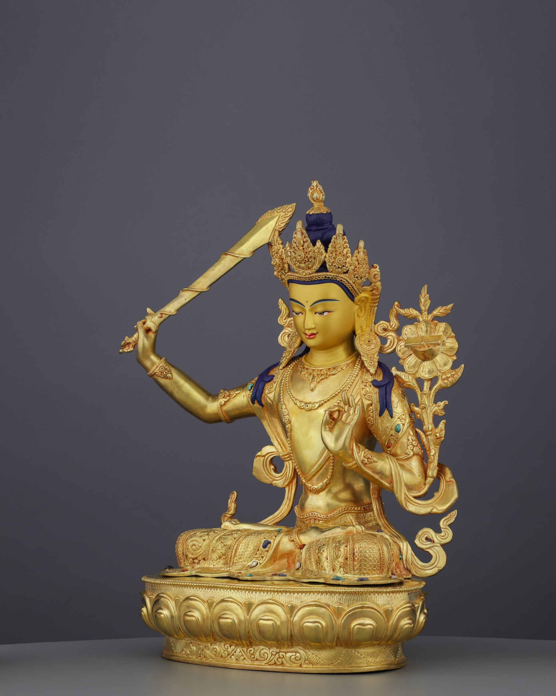 Divine Enlightenment | Masterful 24K Gold Gilded Manjushri Buddha Statue from Nepal - Authentic Handcrafted Statue