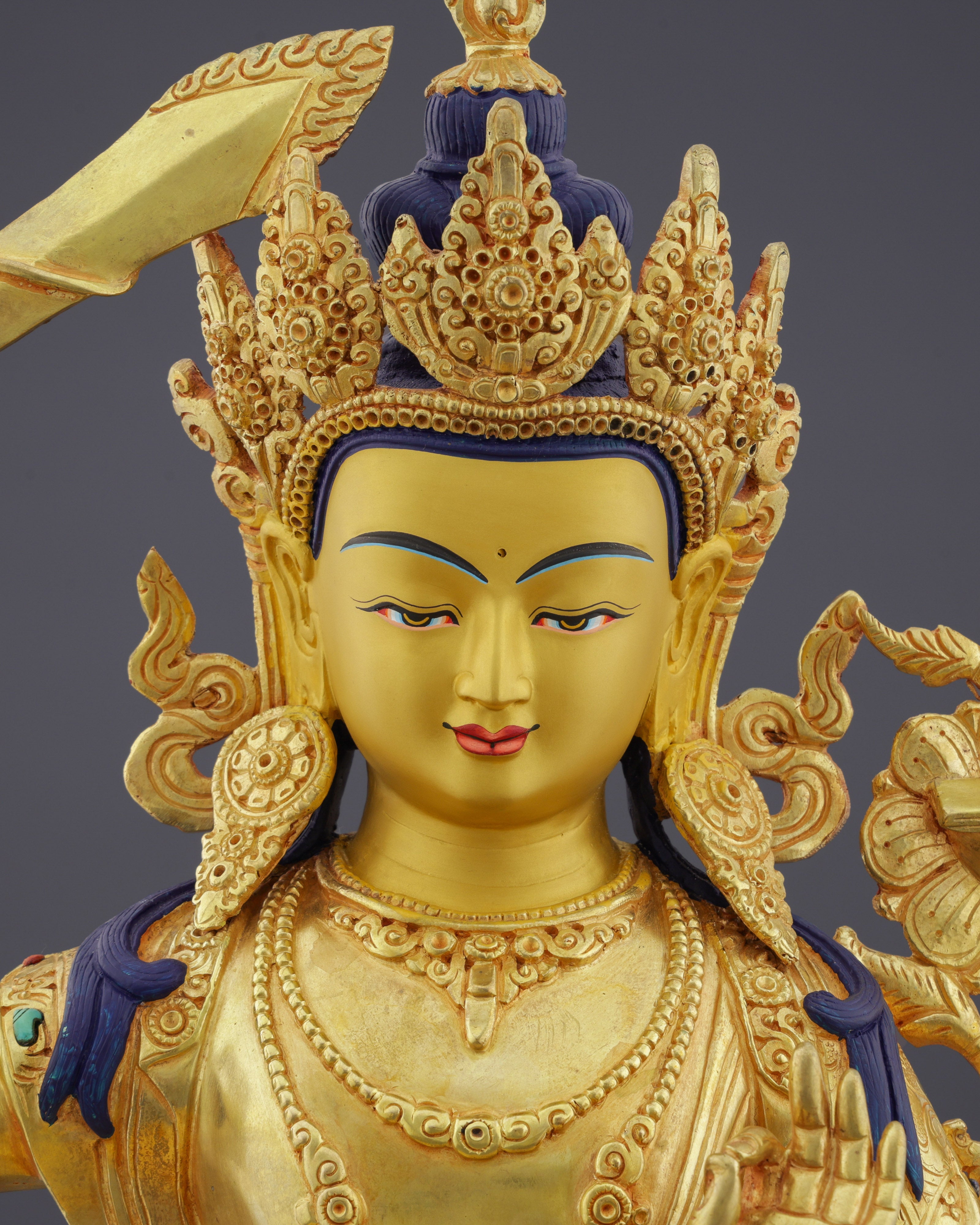 Divine Enlightenment | Masterful 24K Gold Gilded Manjushri Buddha Statue from Nepal