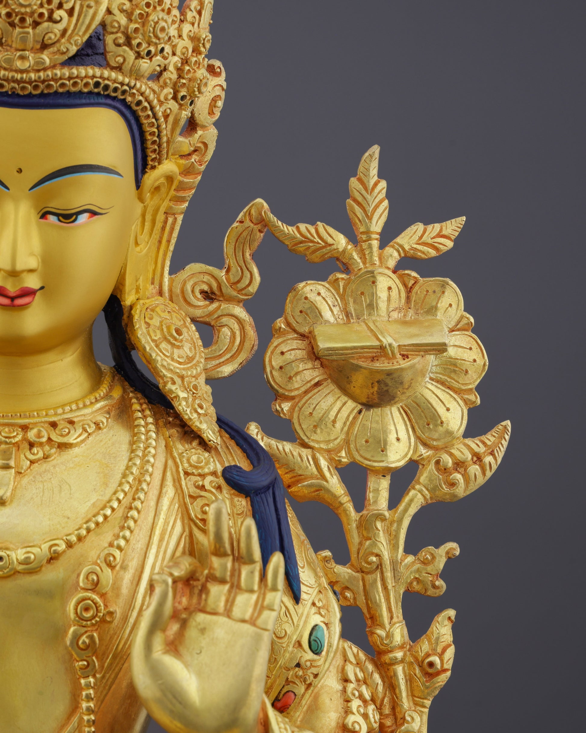 Divine Enlightenment | Masterful 24K Gold Gilded Manjushri Buddha Statue from Nepal - Authentic Handcrafted Statue