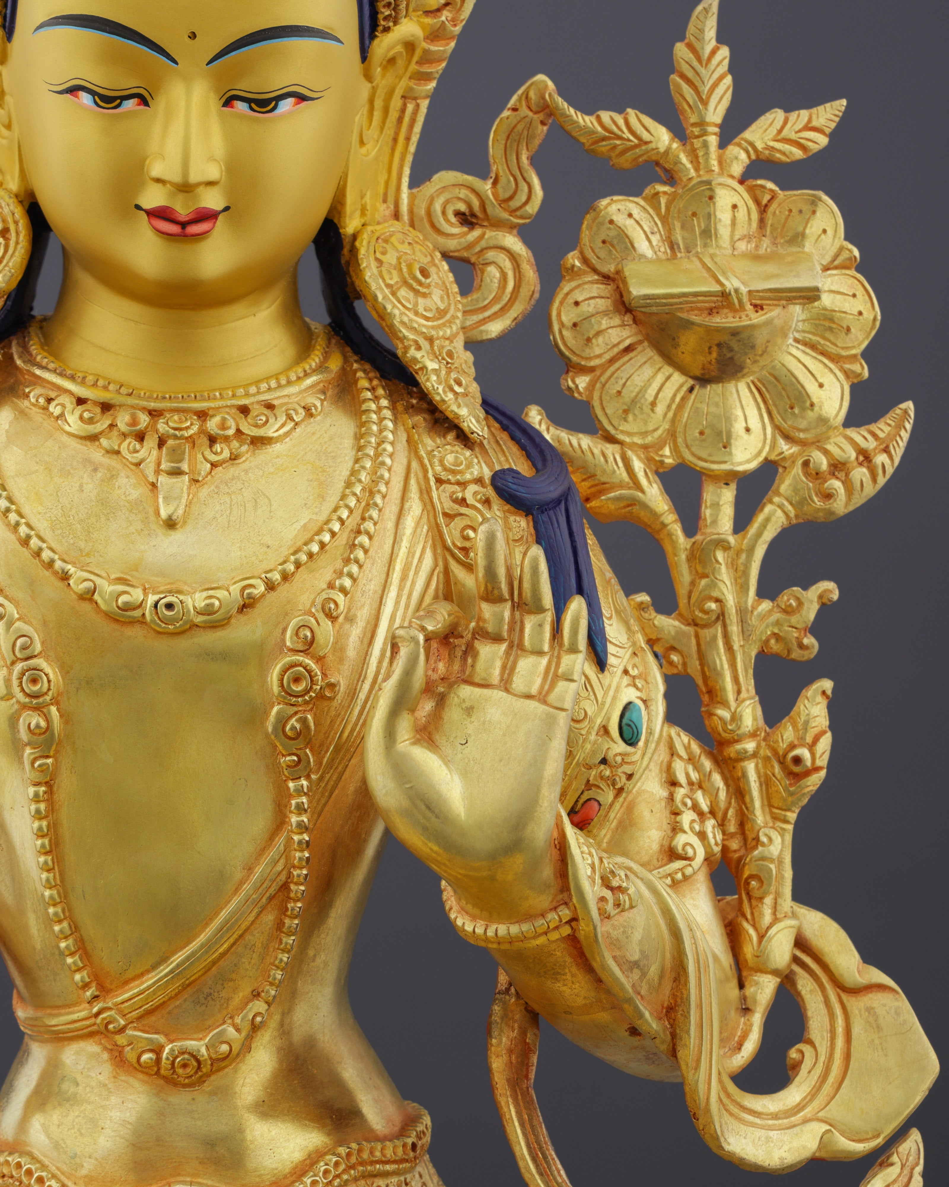 Divine Enlightenment | Masterful 24K Gold Gilded Manjushri Buddha Statue from Nepal