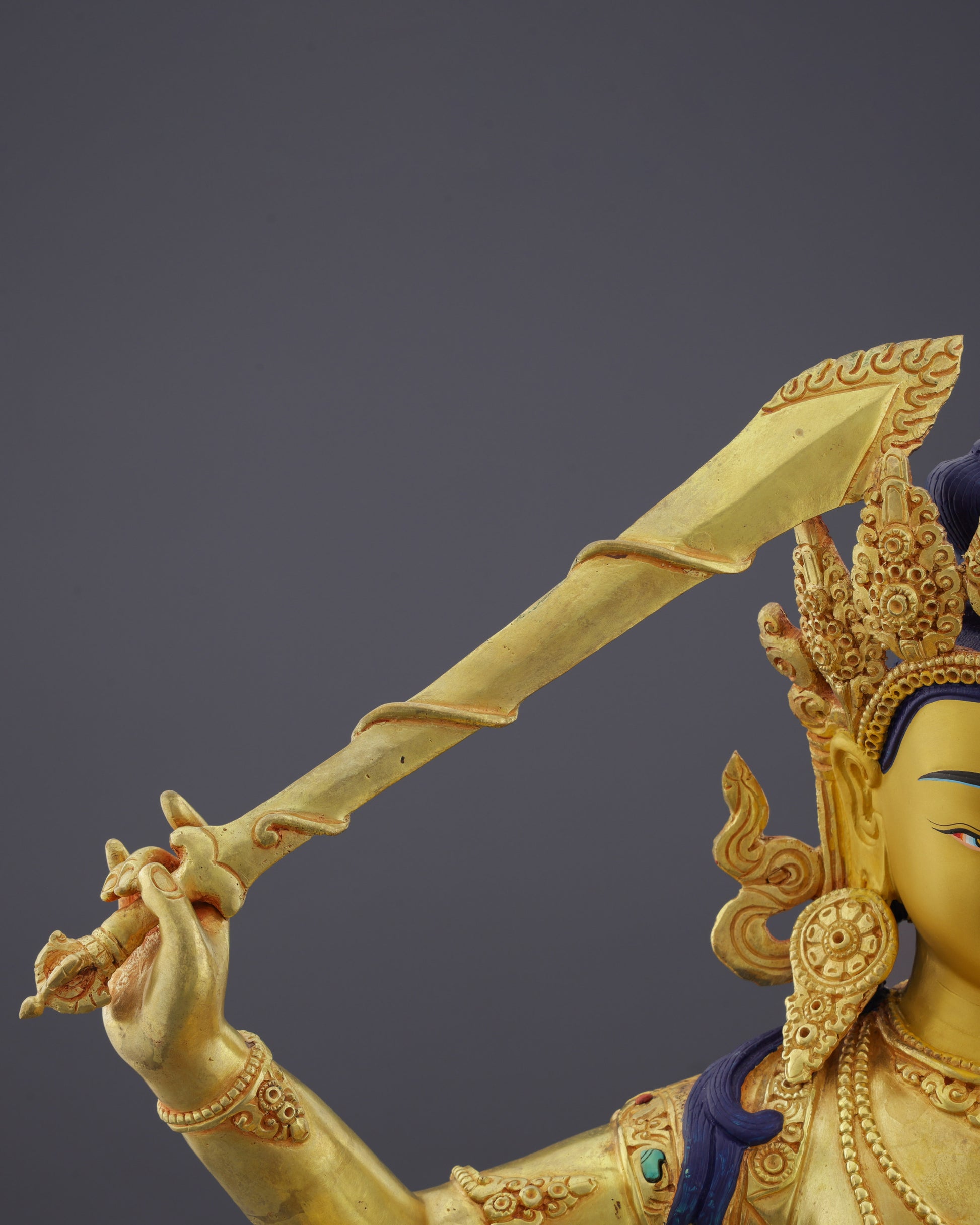 Divine Enlightenment | Masterful 24K Gold Gilded Manjushri Buddha Statue from Nepal - Authentic Handcrafted Statue