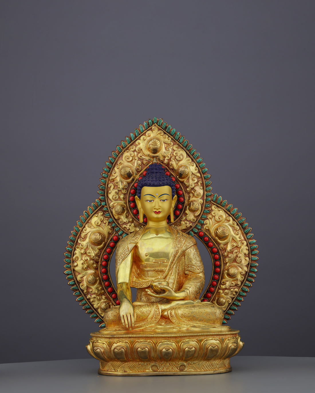 Eternal Enlightenment | Handcrafted 24K Gold Gilded Sakyamuni Buddha Statue from Nepal - Handcrafted Buddhist Statue