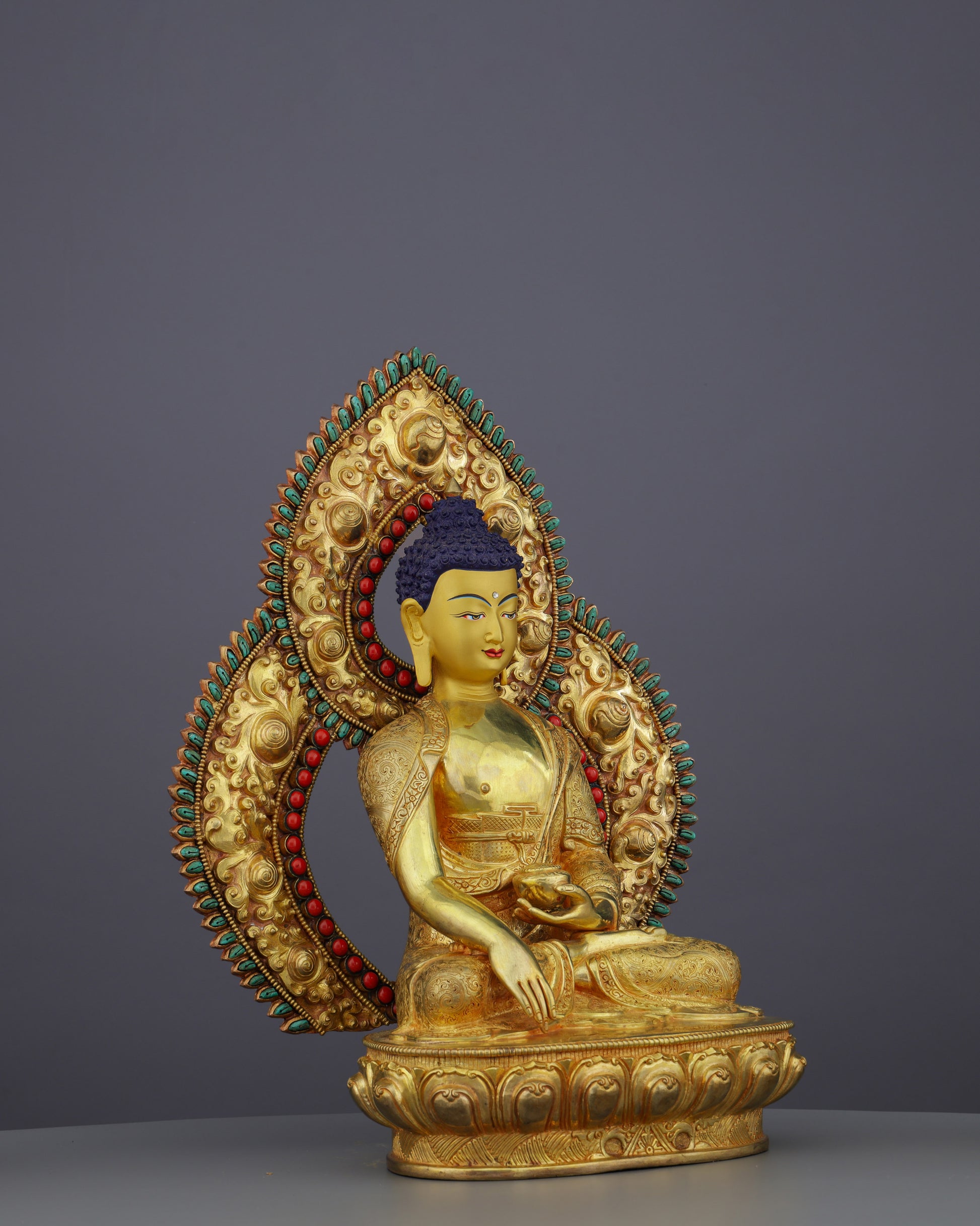 Eternal Enlightenment | Handcrafted 24K Gold Gilded Sakyamuni Buddha Statue from Nepal - Authentic Handcrafted Statue