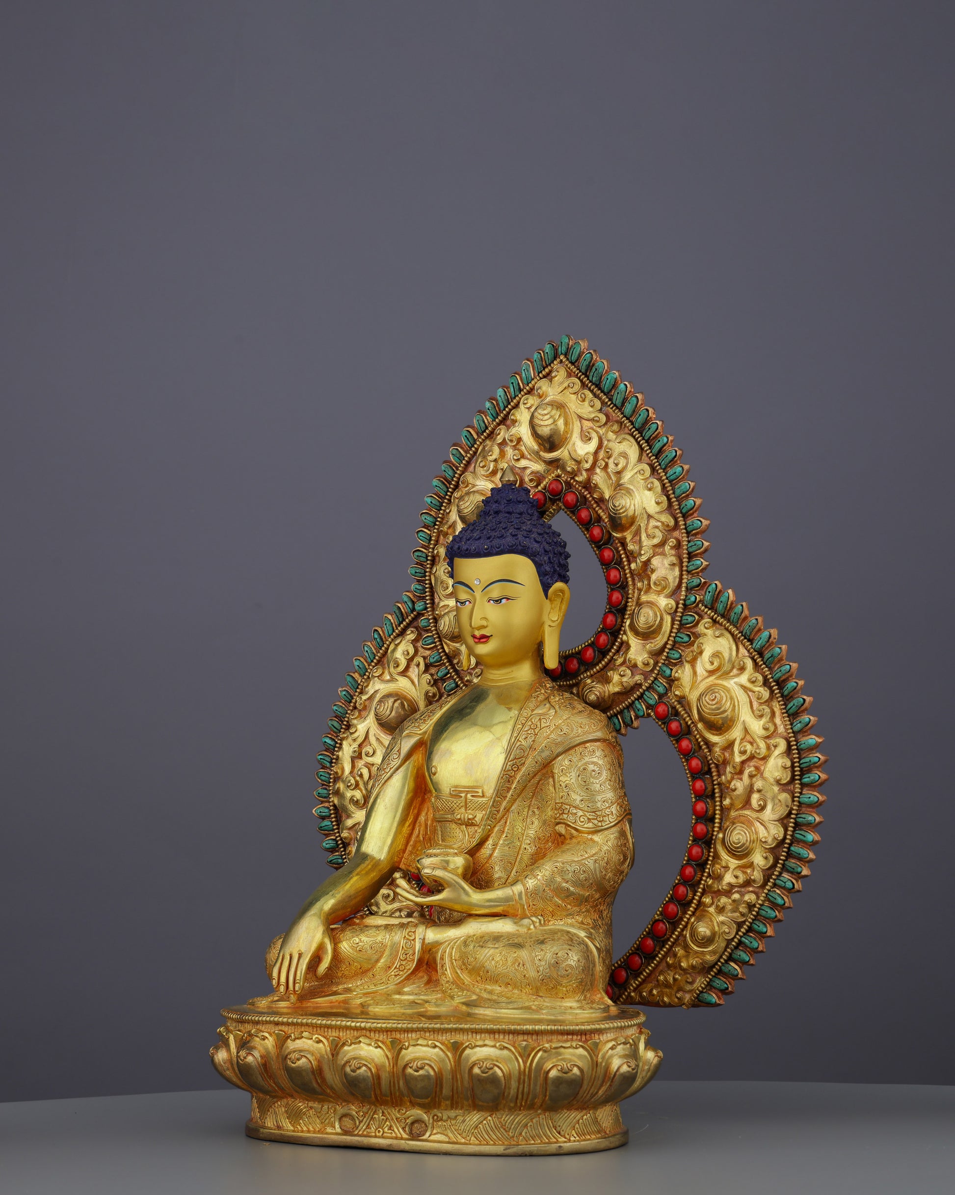 Eternal Enlightenment | Handcrafted 24K Gold Gilded Sakyamuni Buddha Statue from Nepal - Authentic Handcrafted Statue