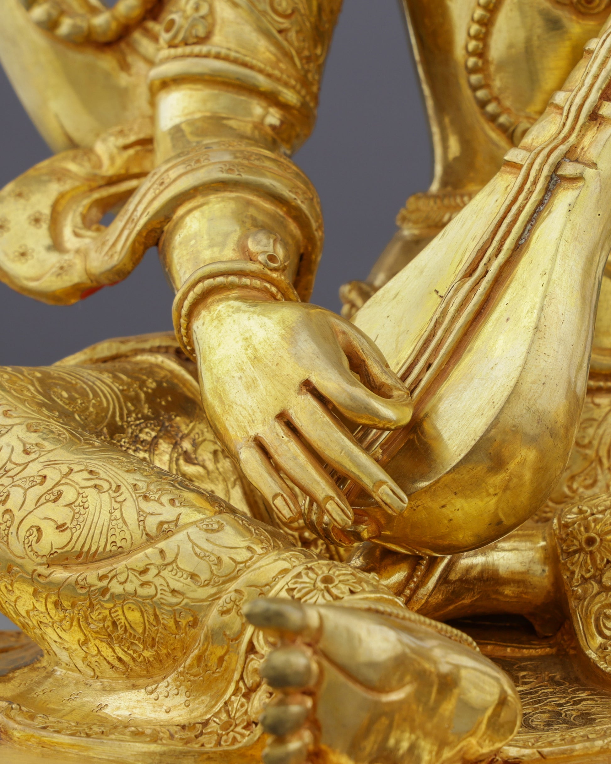 Goddess of Knowledge | Exquisite 24K Gold Gilded Saraswati Statue from Nepal - Authentic Handcrafted Statue
