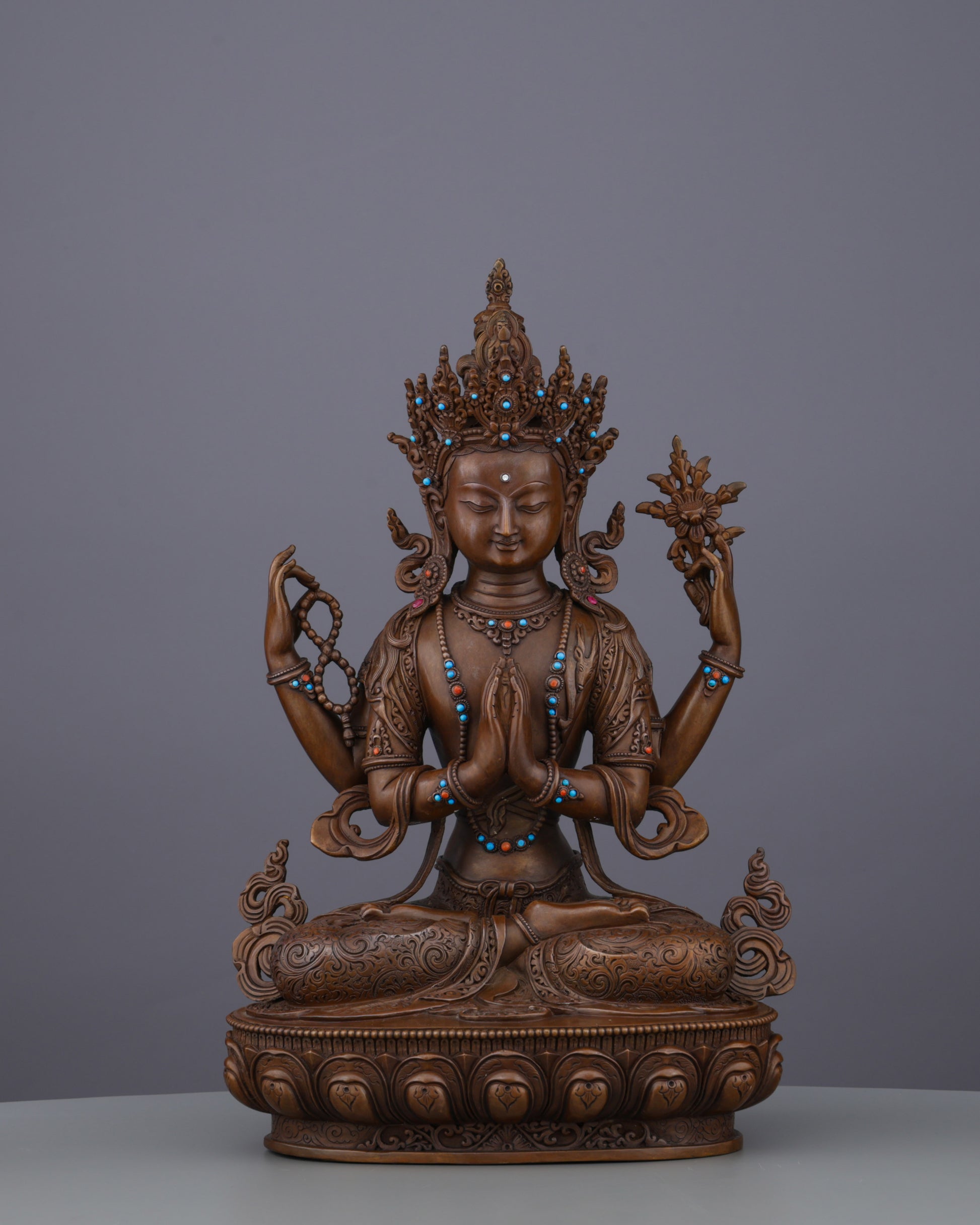 Embrace Divine Compassion | Handcrafted Four-Armed Chengresi Statue - Authentic Handcrafted Statue