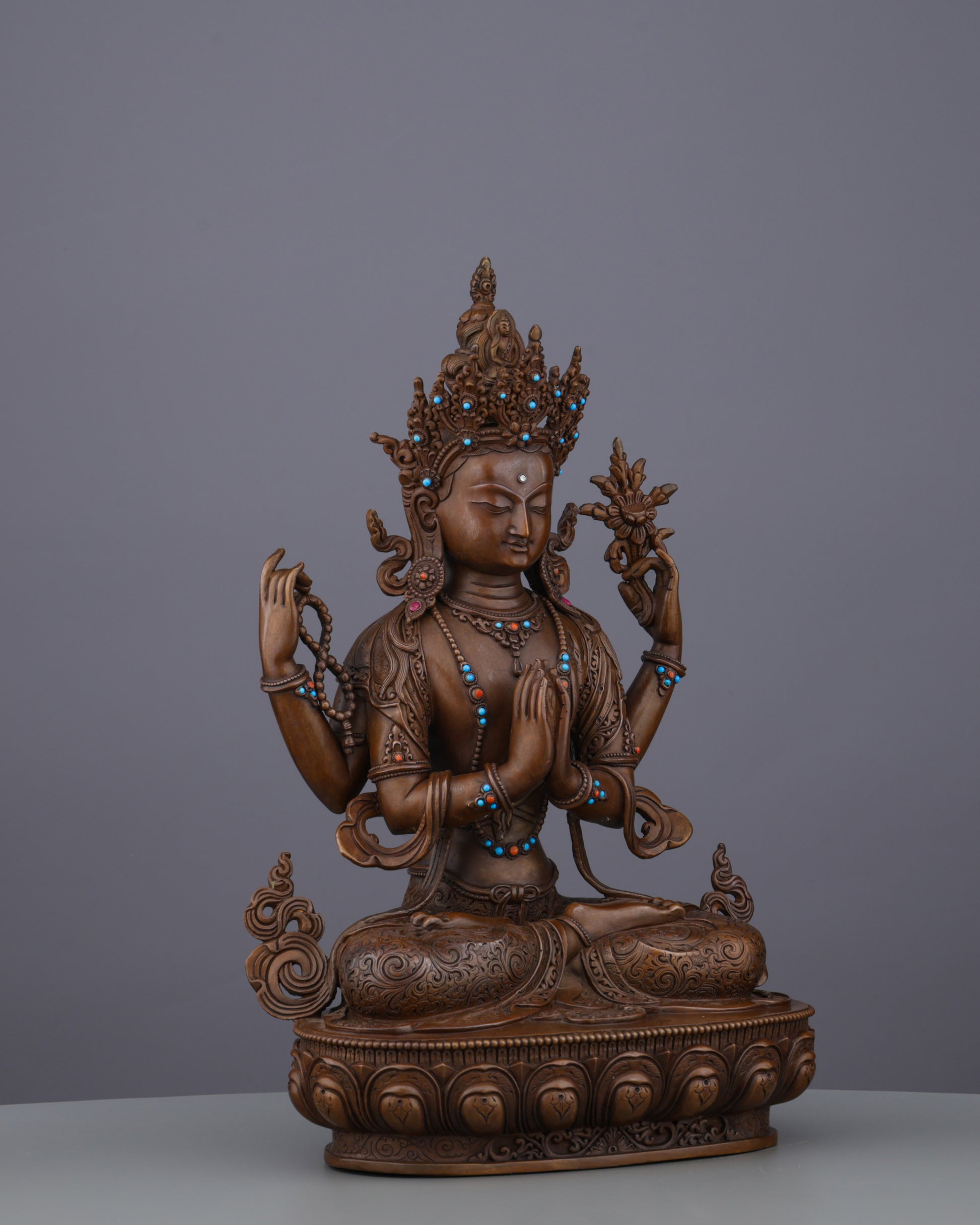Embrace Divine Compassion | Handcrafted Four-Armed Chengresi Statue - Authentic Handcrafted Statue