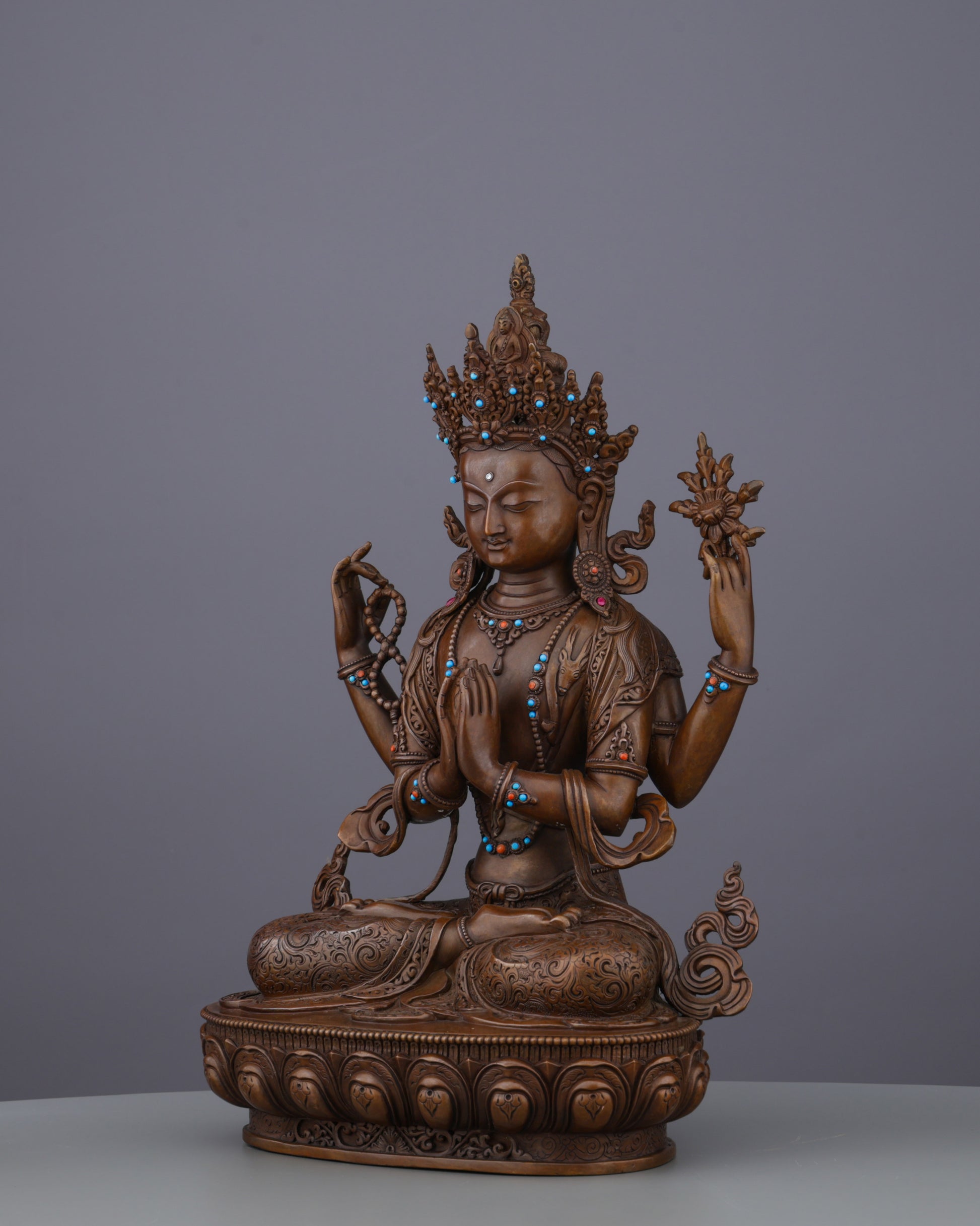 Embrace Divine Compassion | Handcrafted Four-Armed Chengresi Statue - Authentic Handcrafted Statue