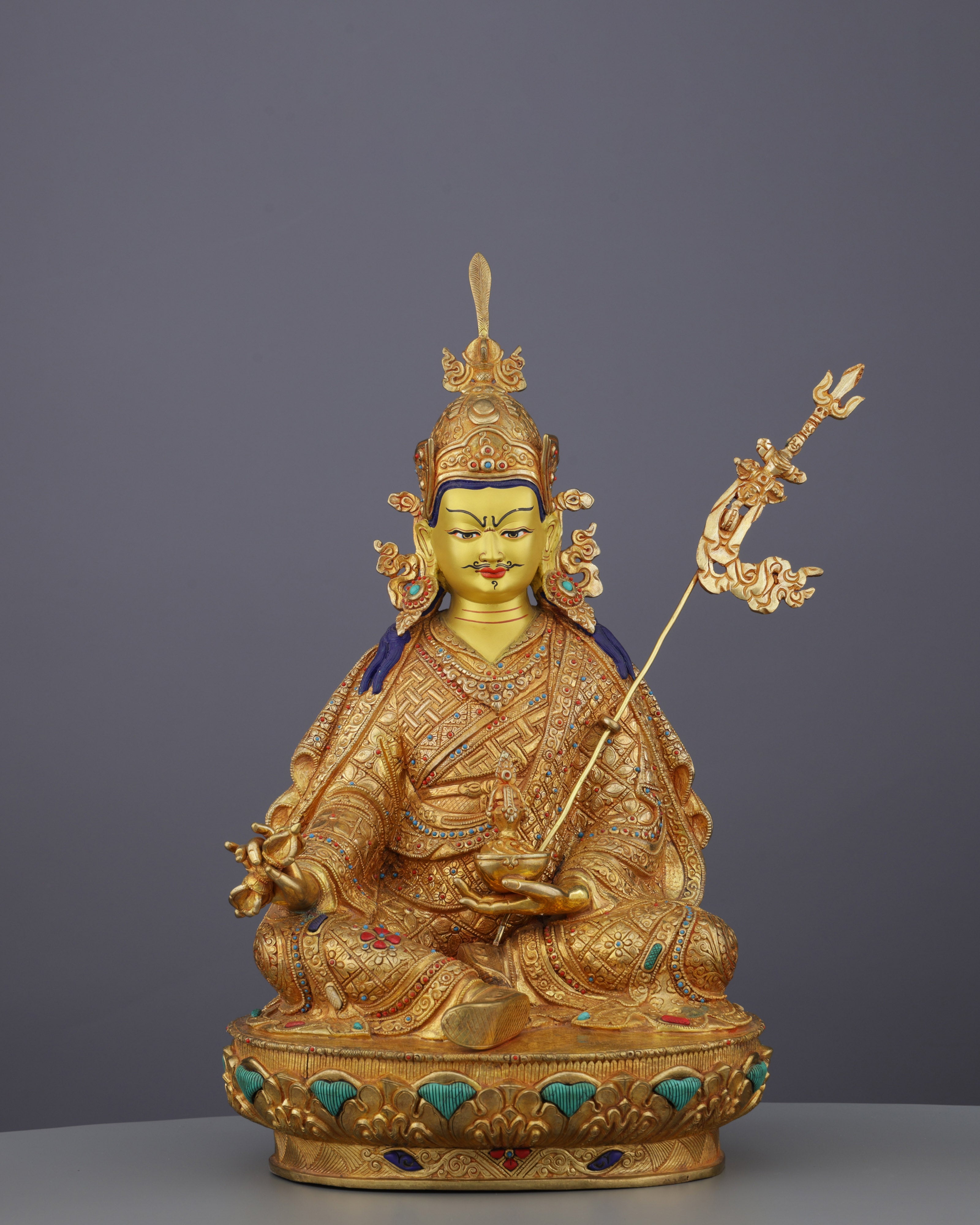 Exquisite 24K Gold Gilded Guru Rinpoche Statue | A Masterpiece of Nepalese Sacred Art