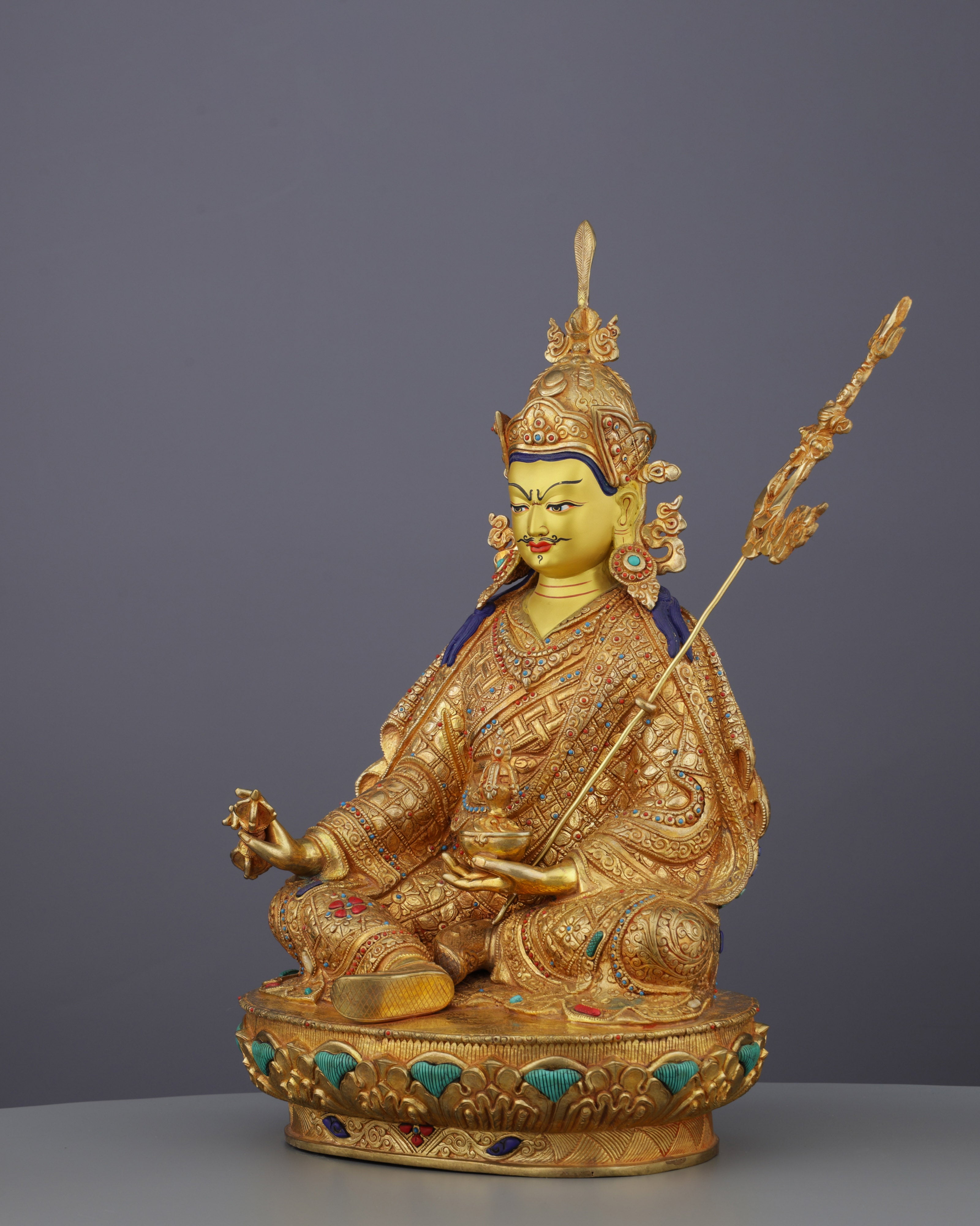 Exquisite 24K Gold Gilded Guru Rinpoche Statue | A Masterpiece of Nepalese Sacred Art