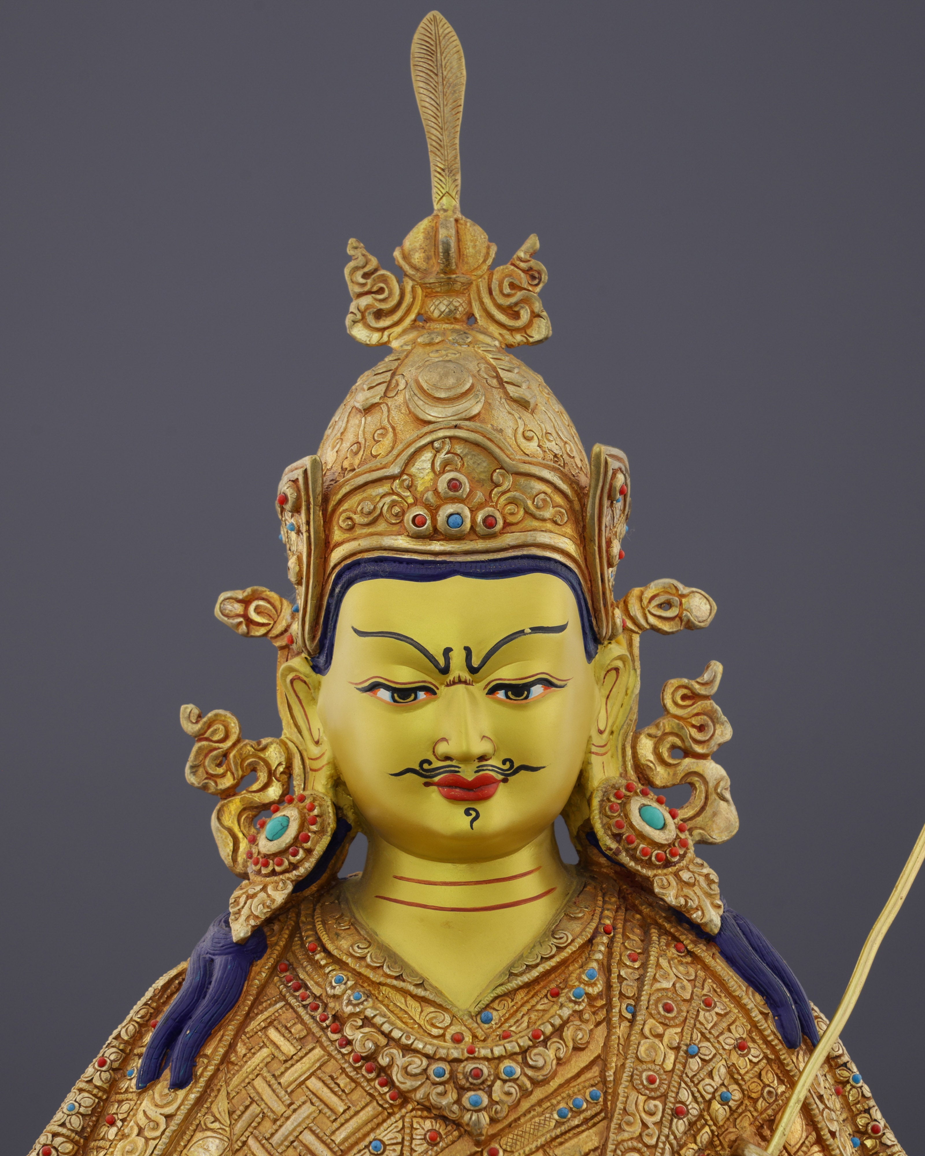 Exquisite 24K Gold Gilded Guru Rinpoche Statue | A Masterpiece of Nepalese Sacred Art