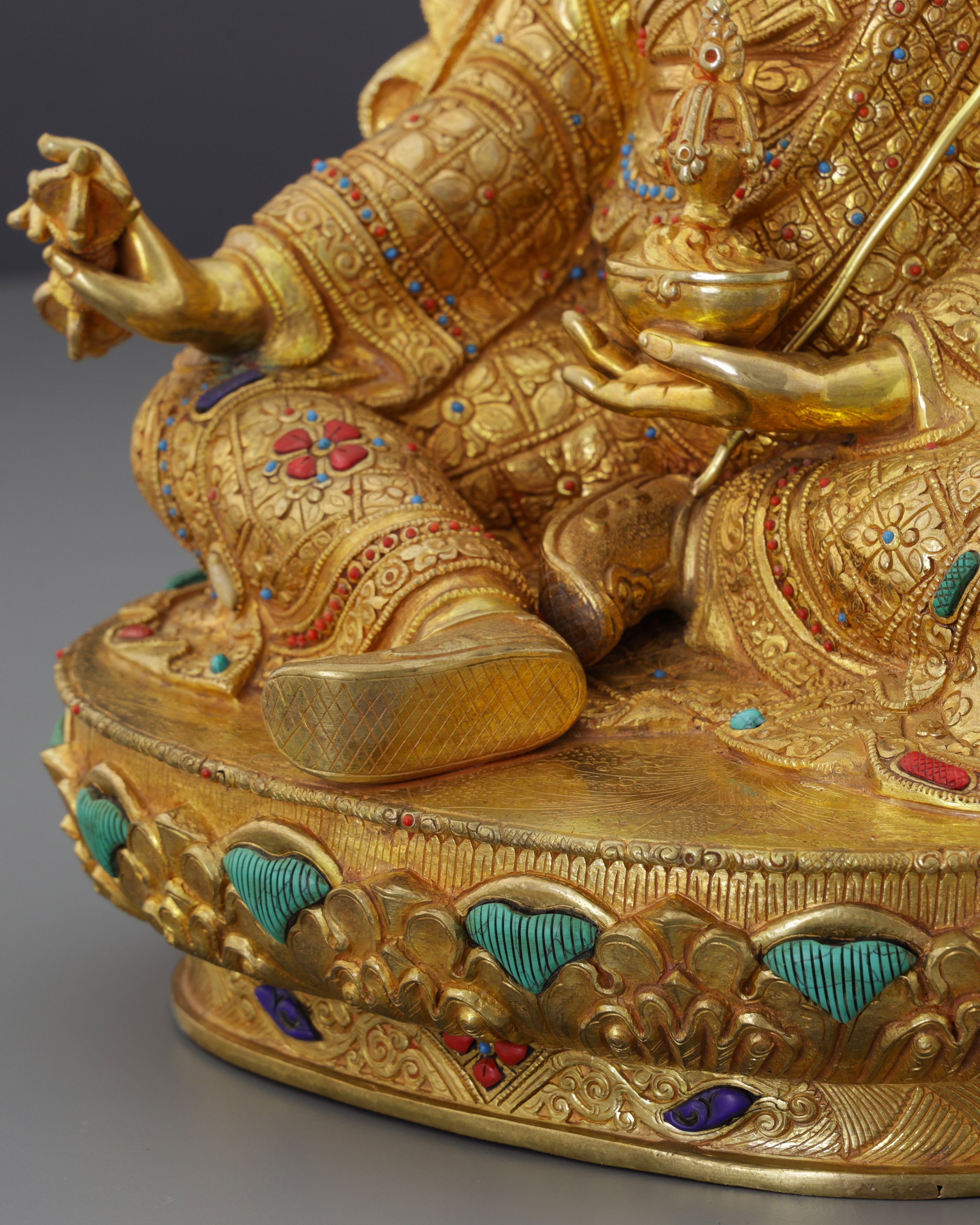 Exquisite 24K Gold Gilded Guru Rinpoche Statue | A Masterpiece of Nepalese Sacred Art