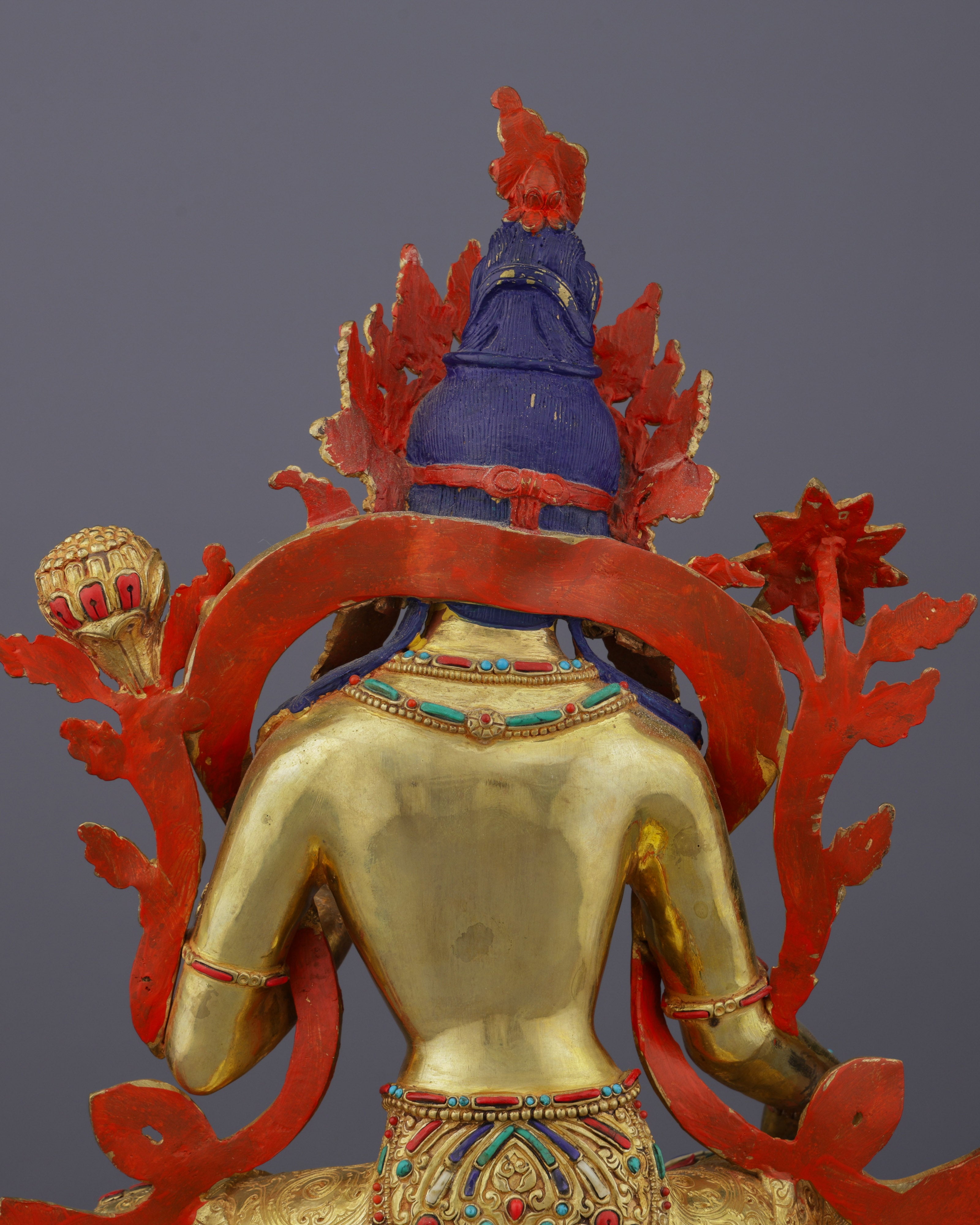 Radiant 24K Gold Gilded Green Tara Statue | Nepal's Divine Protectress in Sacred Artistry