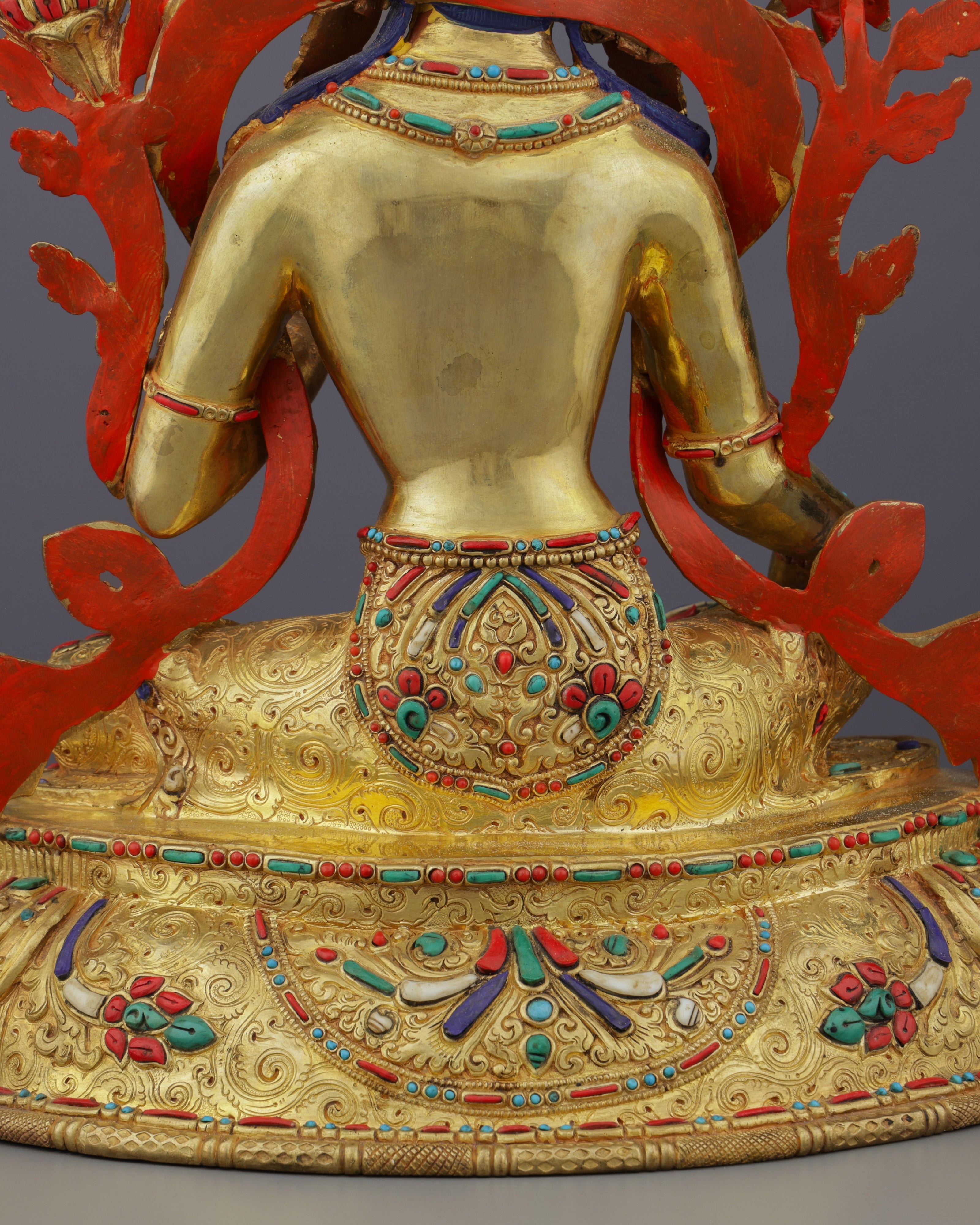 Radiant 24K Gold Gilded Green Tara Statue | Nepal's Divine Protectress in Sacred Artistry