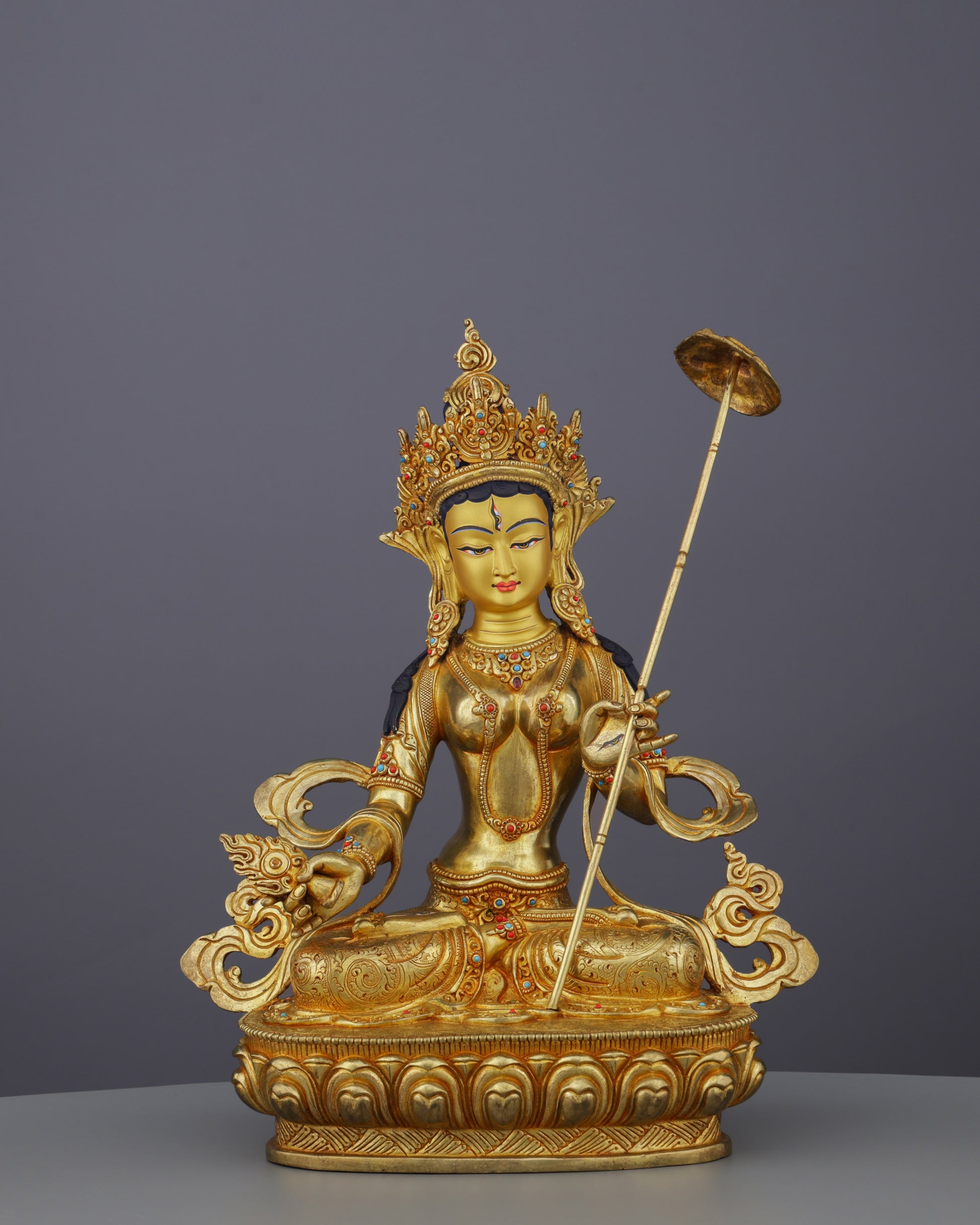 Magnificent 24K Gold Gilded Chatra Tara Statue | Nepal's Divine Protectress with the Sacred Parasol - Authentic Handcrafted Statue