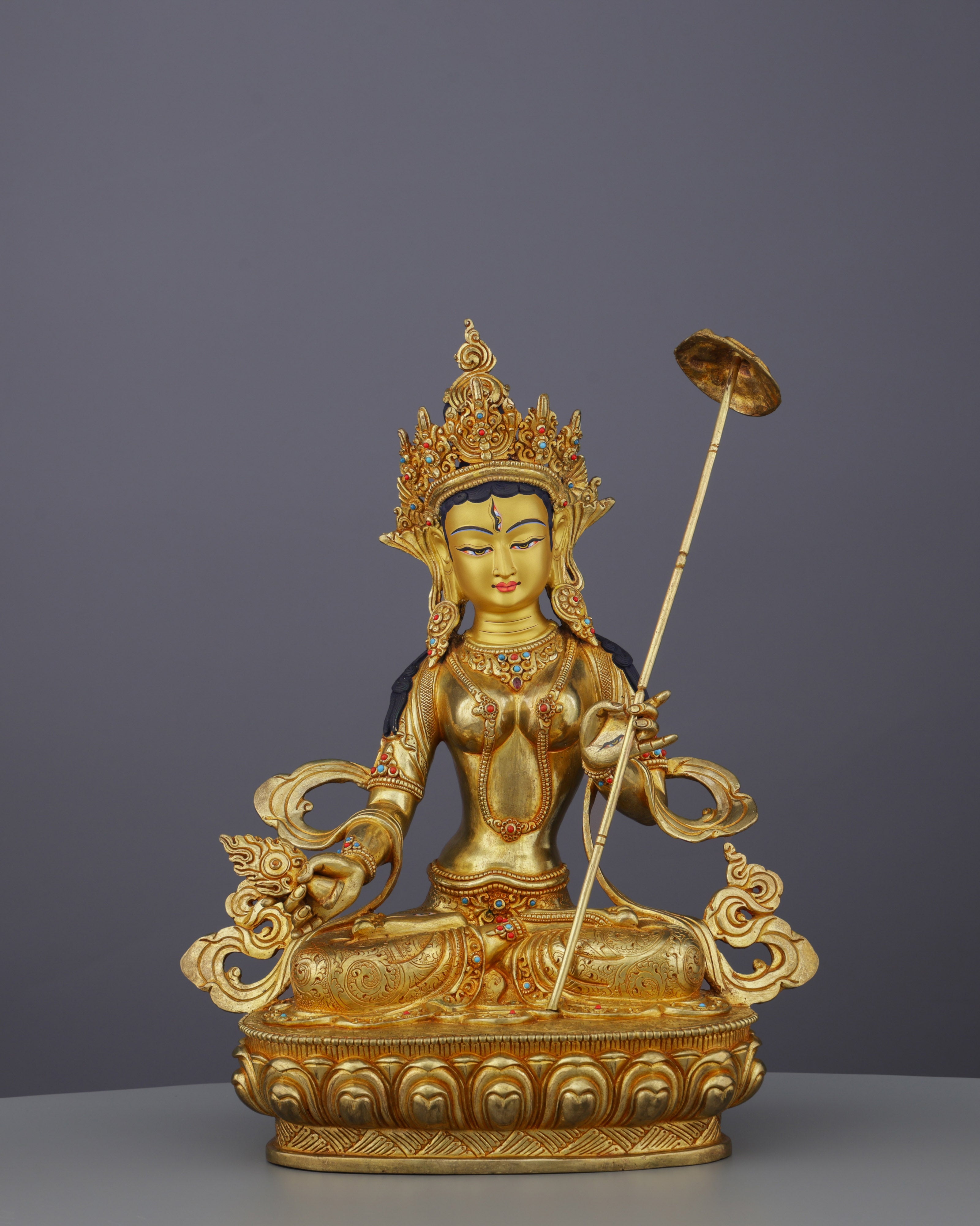 Magnificent 24K Gold Gilded Chatra Tara Statue | Nepal's Divine Protectress with the Sacred Parasol