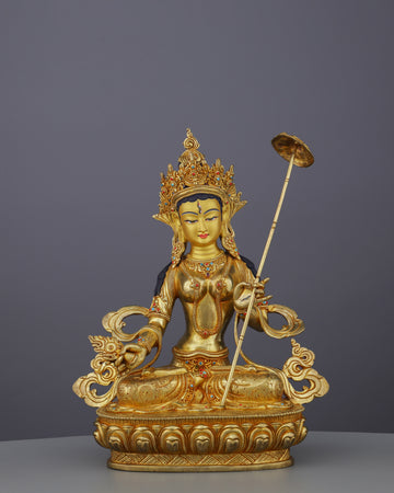 Magnificent 24K Gold Gilded Chatra Tara Statue | Nepal's Divine Protectress with the Sacred Parasol