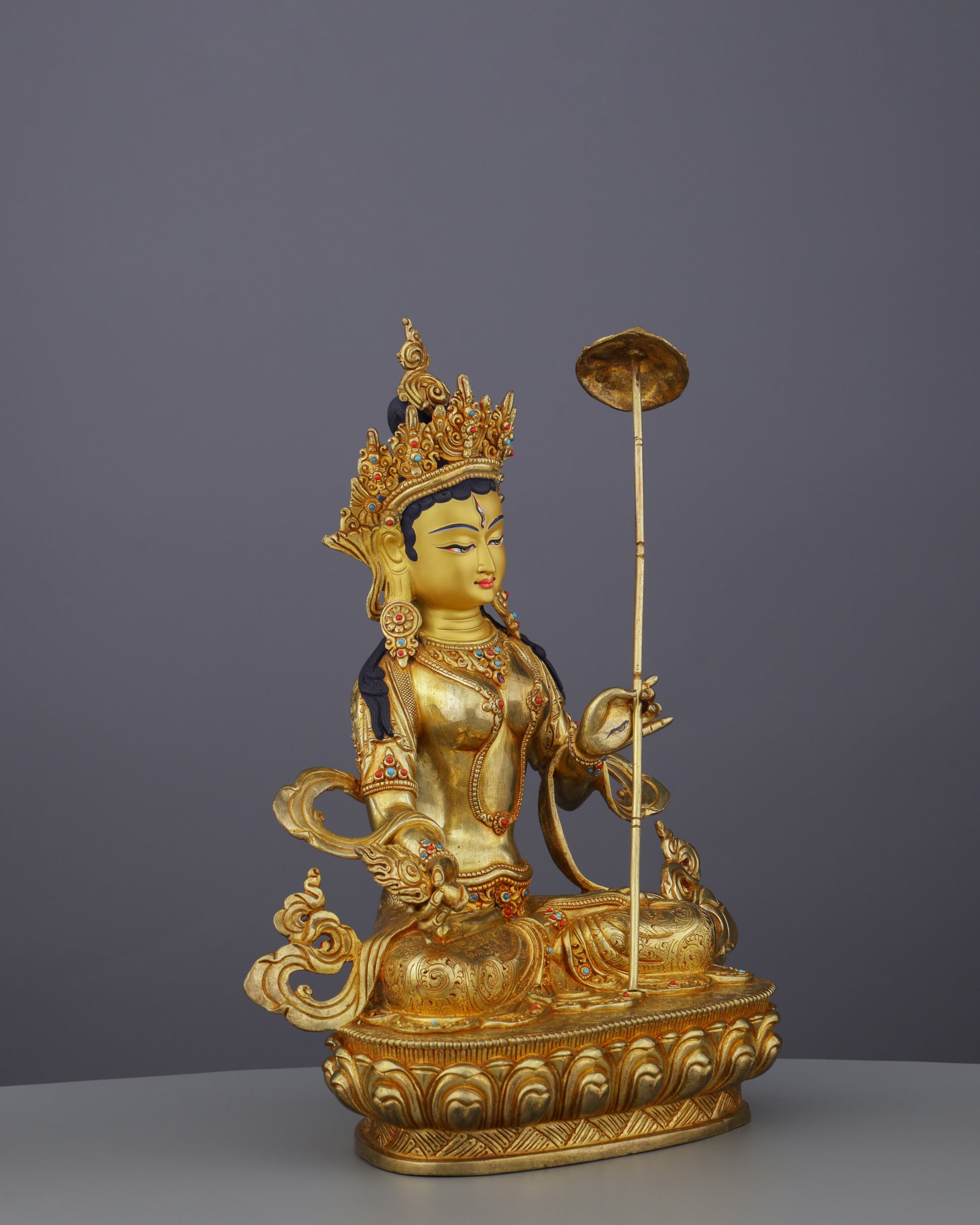 Magnificent 24K Gold Gilded Chatra Tara Statue | Nepal's Divine Protectress with the Sacred Parasol - Authentic Handcrafted Statue