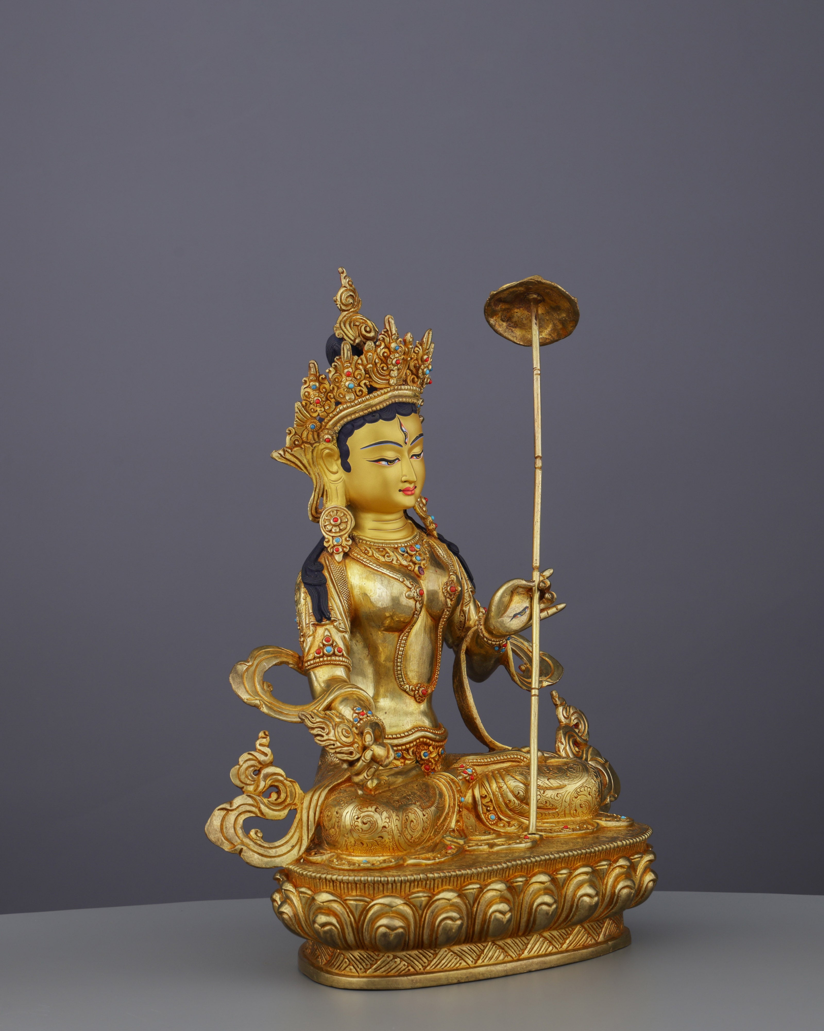Magnificent 24K Gold Gilded Chatra Tara Statue | Nepal's Divine Protectress with the Sacred Parasol