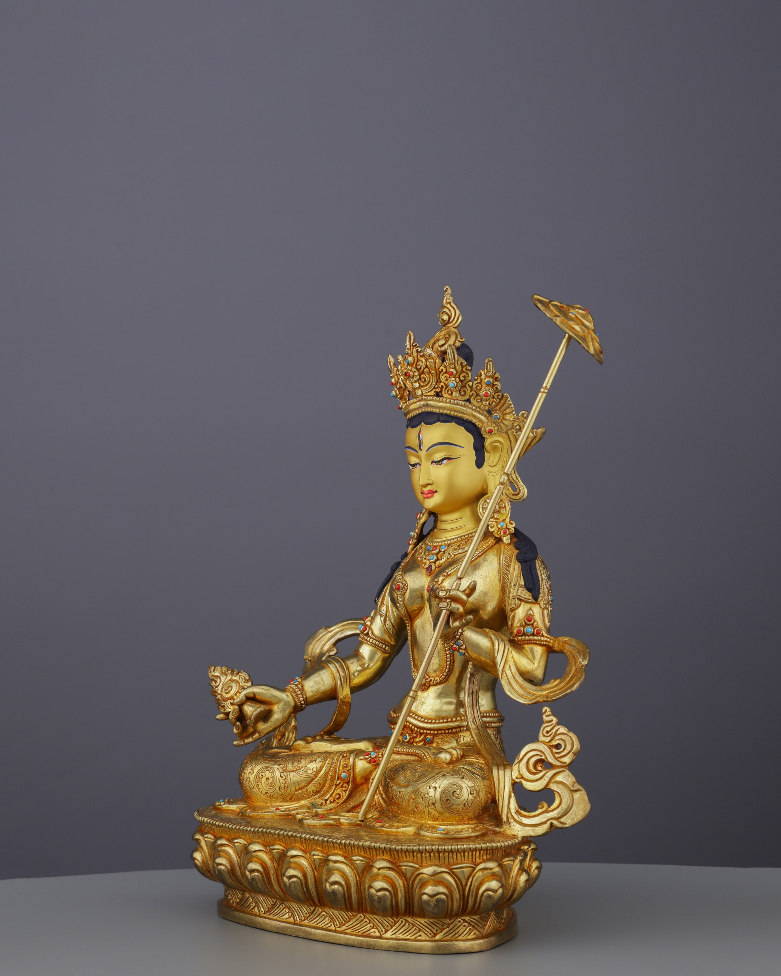 Magnificent 24K Gold Gilded Chatra Tara Statue | Nepal's Divine Protectress with the Sacred Parasol