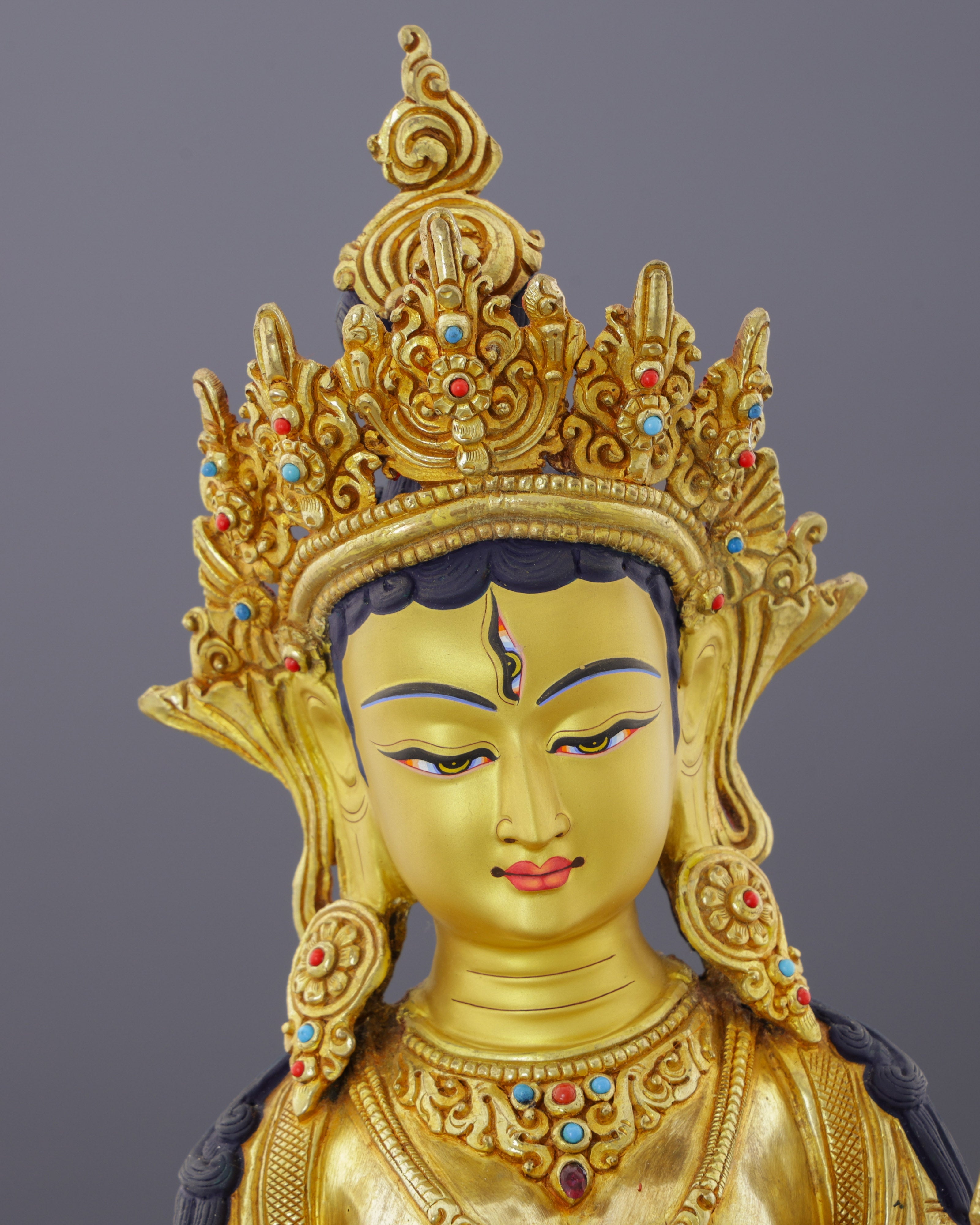 Magnificent 24K Gold Gilded Chatra Tara Statue | Nepal's Divine Protectress with the Sacred Parasol