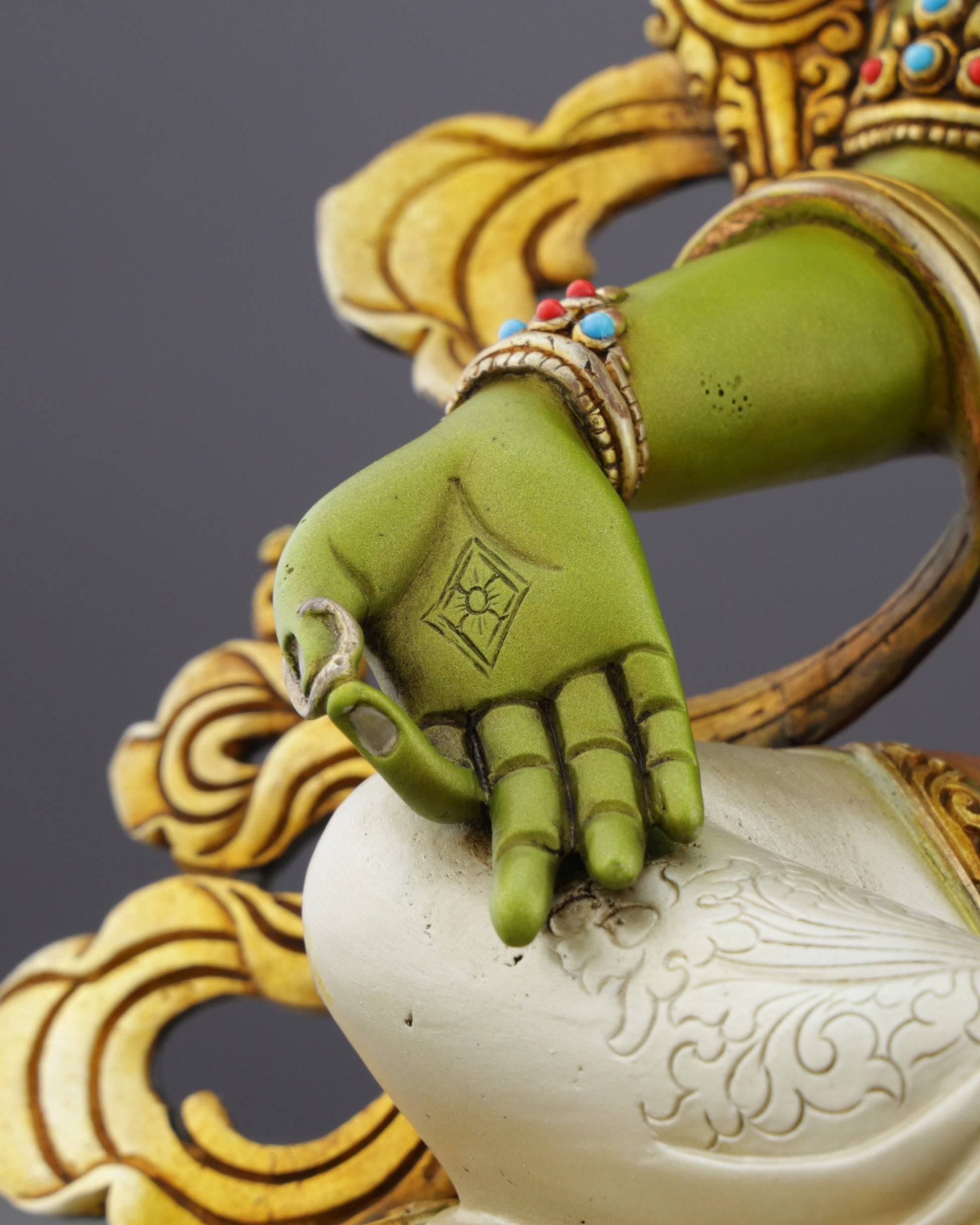 Vibrant Gold-Plated Green Tara Statue | Nepal's Compassionate Mother of Swift Liberation - Authentic Handcrafted Statue