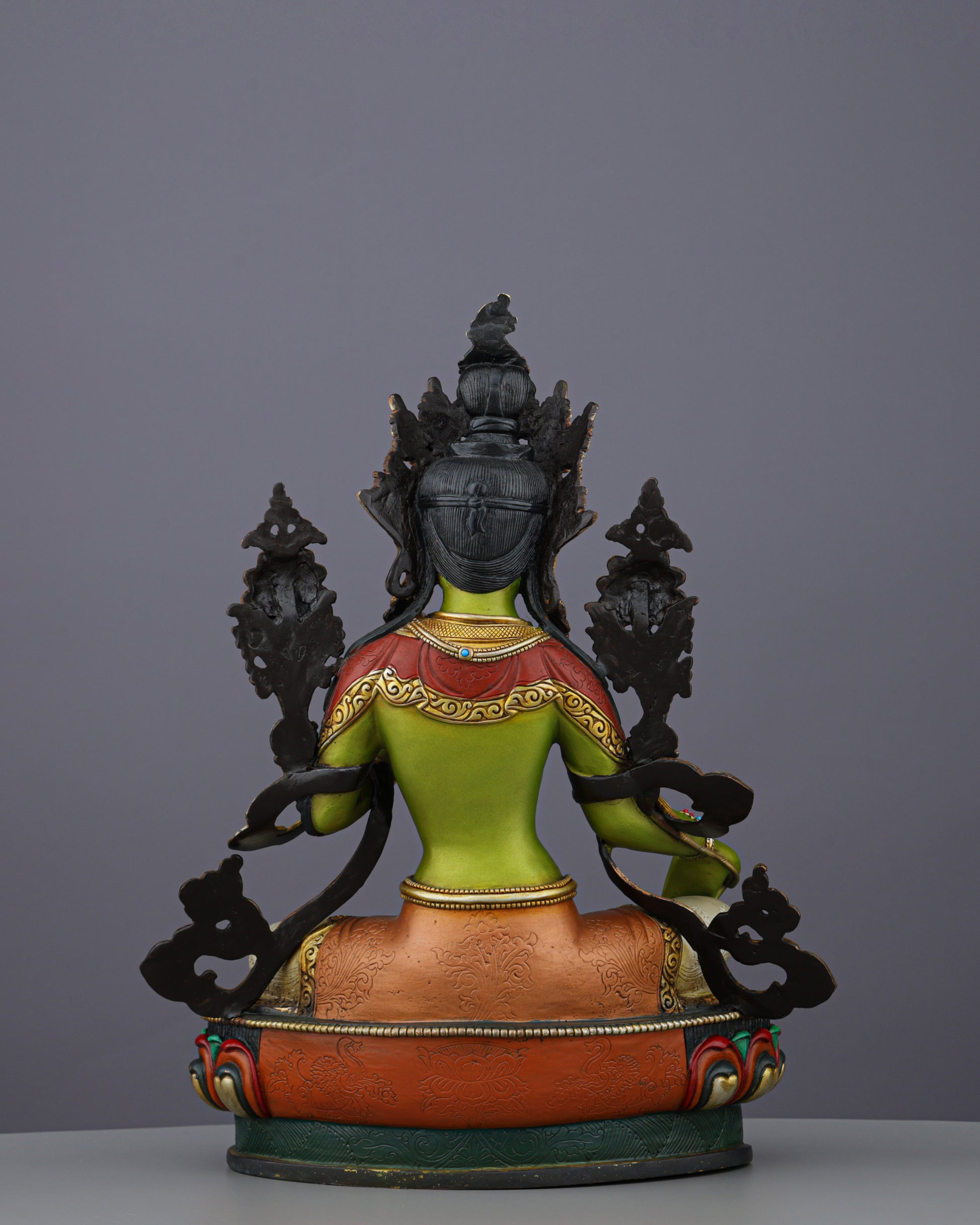 Vibrant Gold-Plated Green Tara Statue | Nepal's Compassionate Mother of Swift Liberation - Authentic Handcrafted Statue