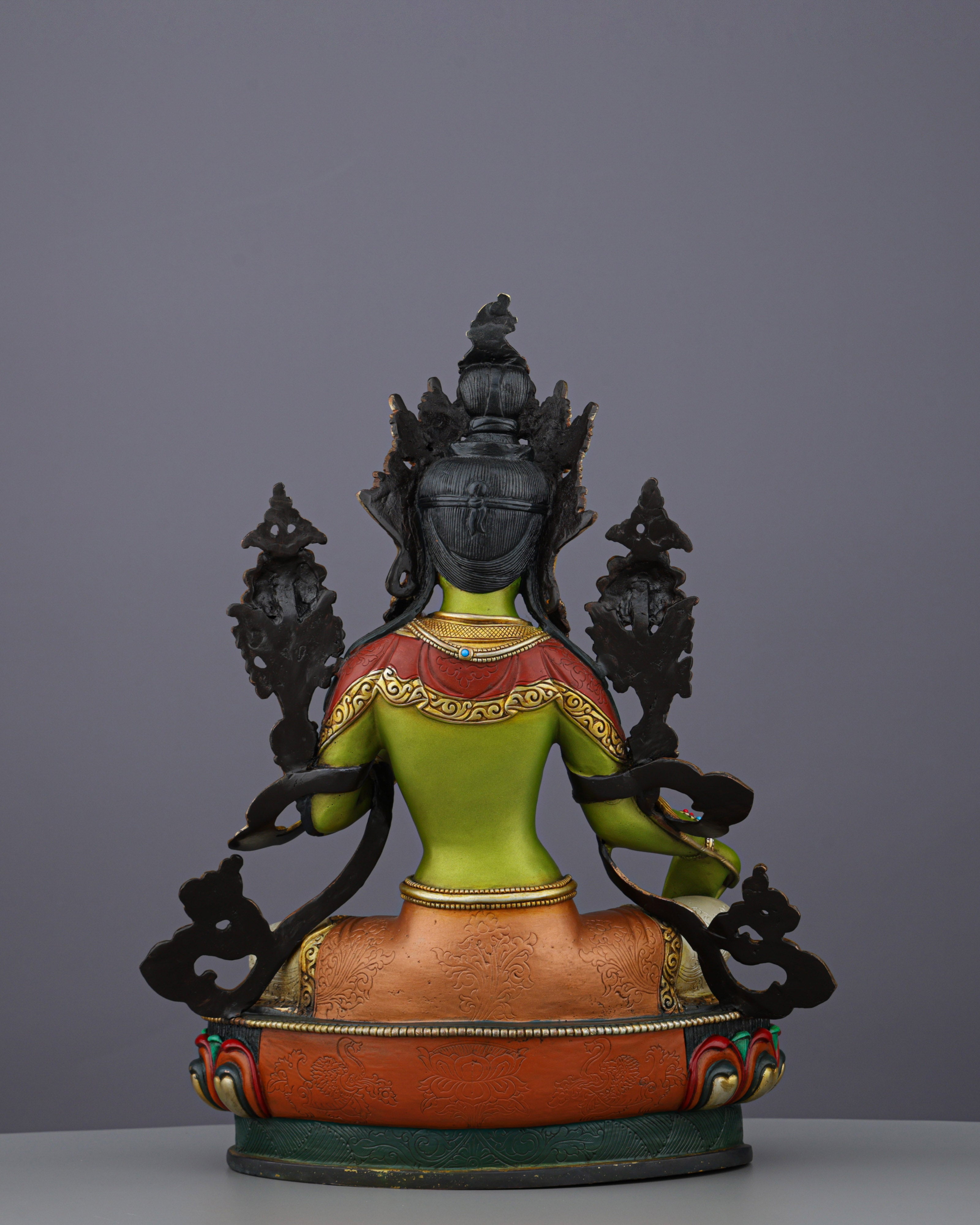 Vibrant Gold-Plated Green Tara Statue | Nepal's Compassionate Mother of Swift Liberation