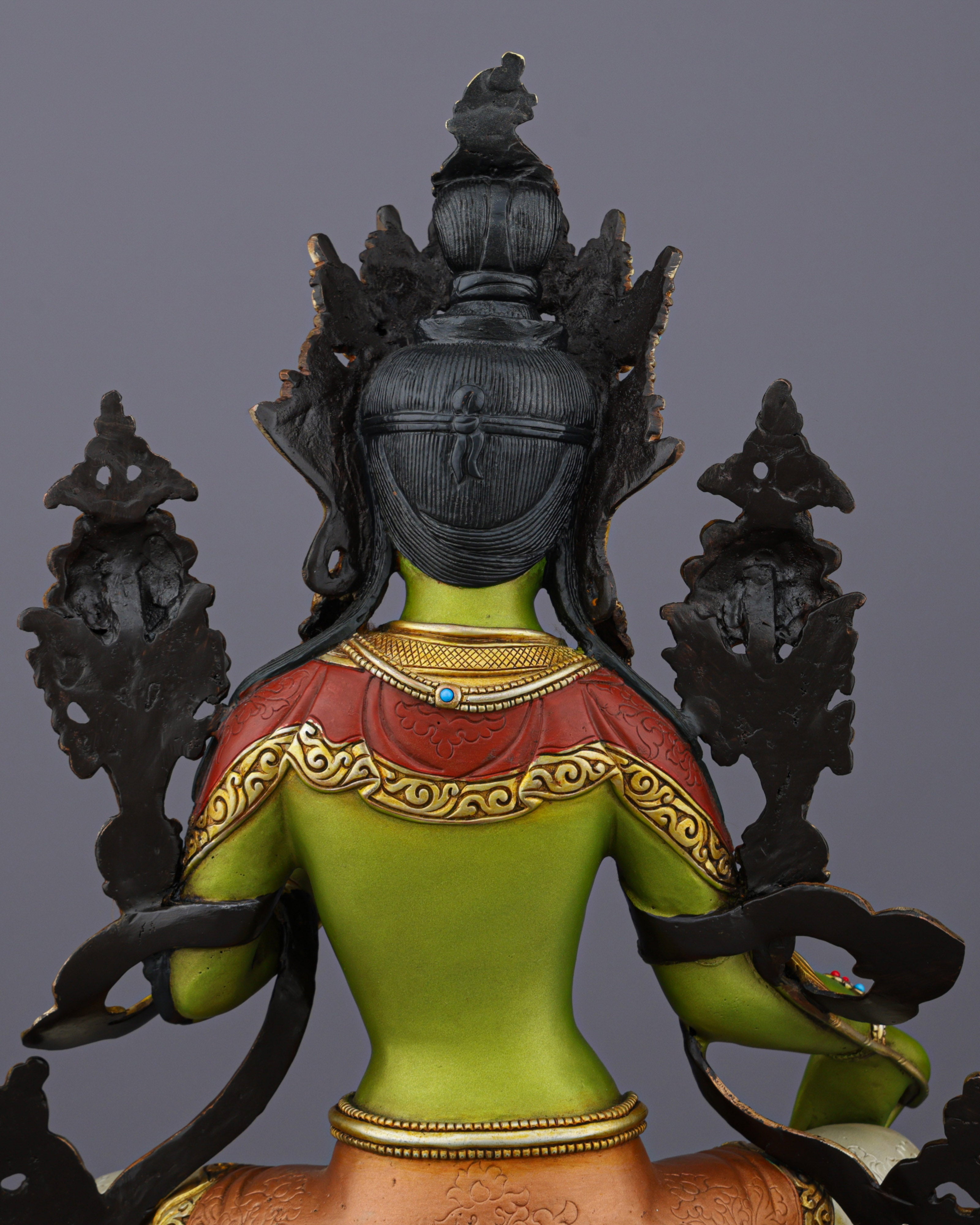 Vibrant Gold-Plated Green Tara Statue | Nepal's Compassionate Mother of Swift Liberation