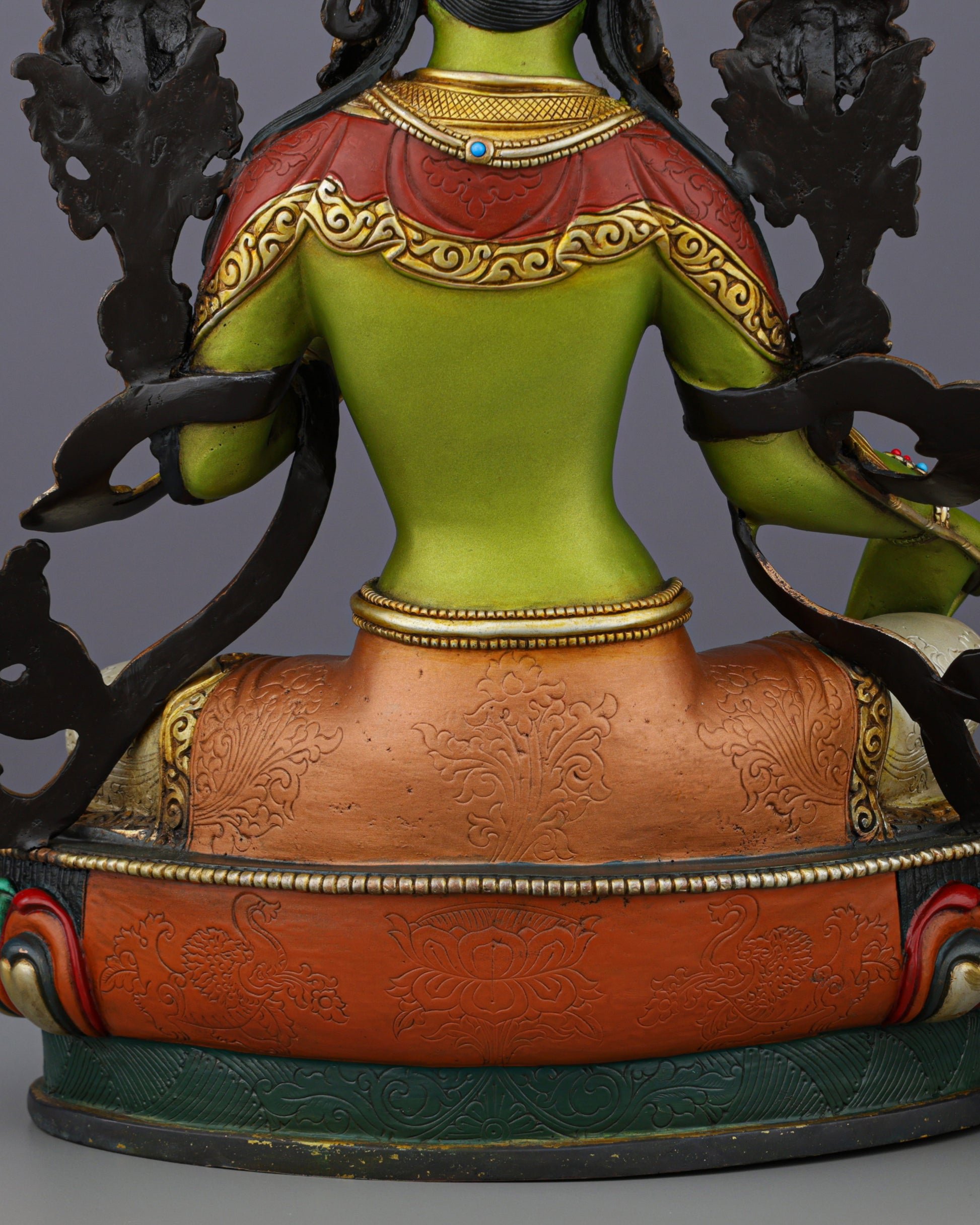 Vibrant Gold-Plated Green Tara Statue | Nepal's Compassionate Mother of Swift Liberation - Authentic Handcrafted Statue