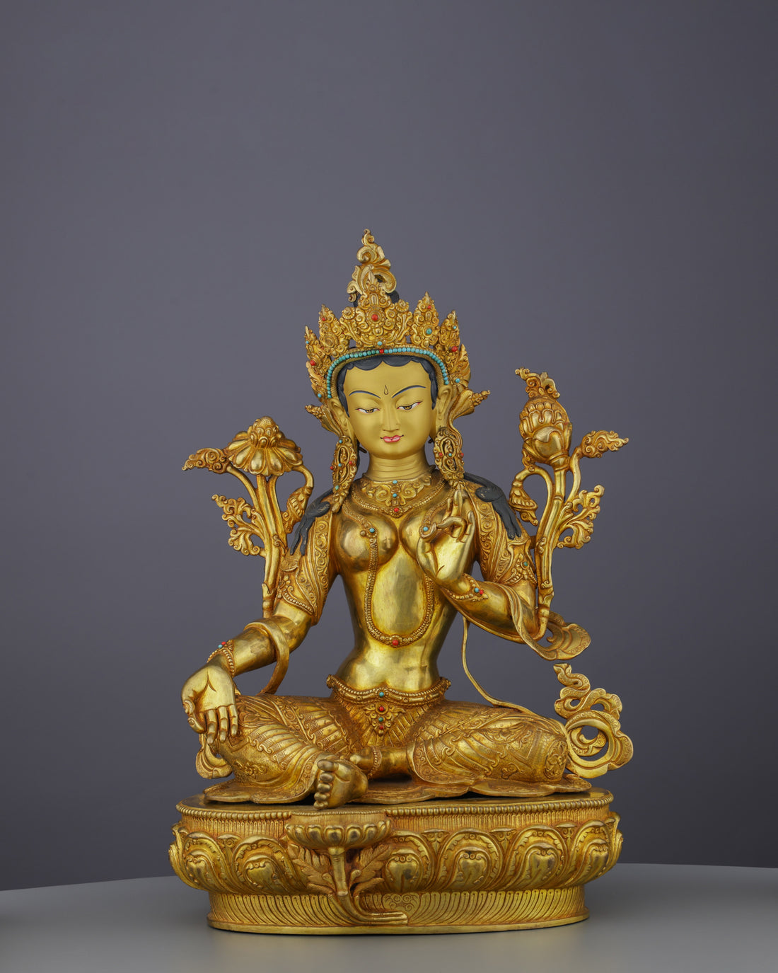 Luminous 24K Gold Gilded Green Tara Statue | Nepal's Grand Masterpiece of Divine Compassion - Handcrafted Buddhist Statue