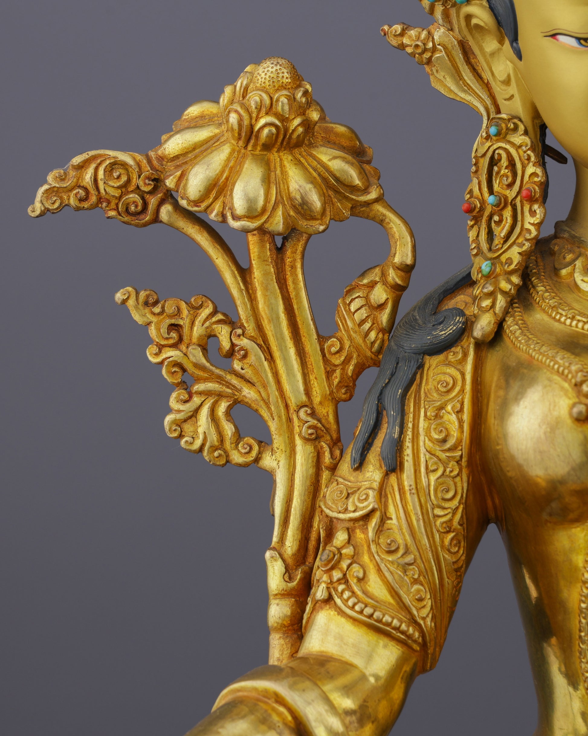Luminous 24K Gold Gilded Green Tara Statue | Nepal's Grand Masterpiece of Divine Compassion - Authentic Handcrafted Statue