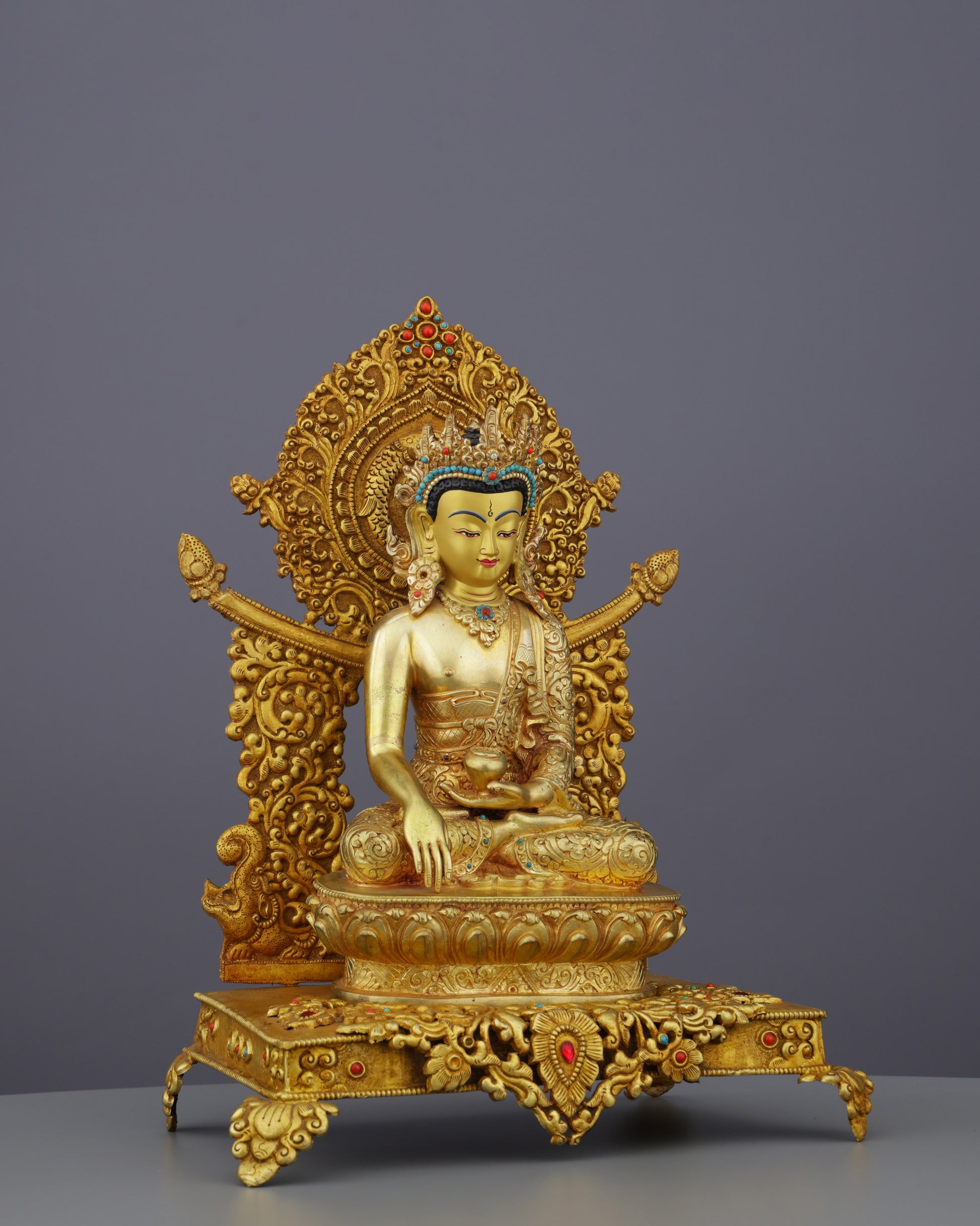 Majestic Sakyamuni Buddha on Royal Throne | Enlightened Master in Supreme Splendor - Authentic Handcrafted Statue