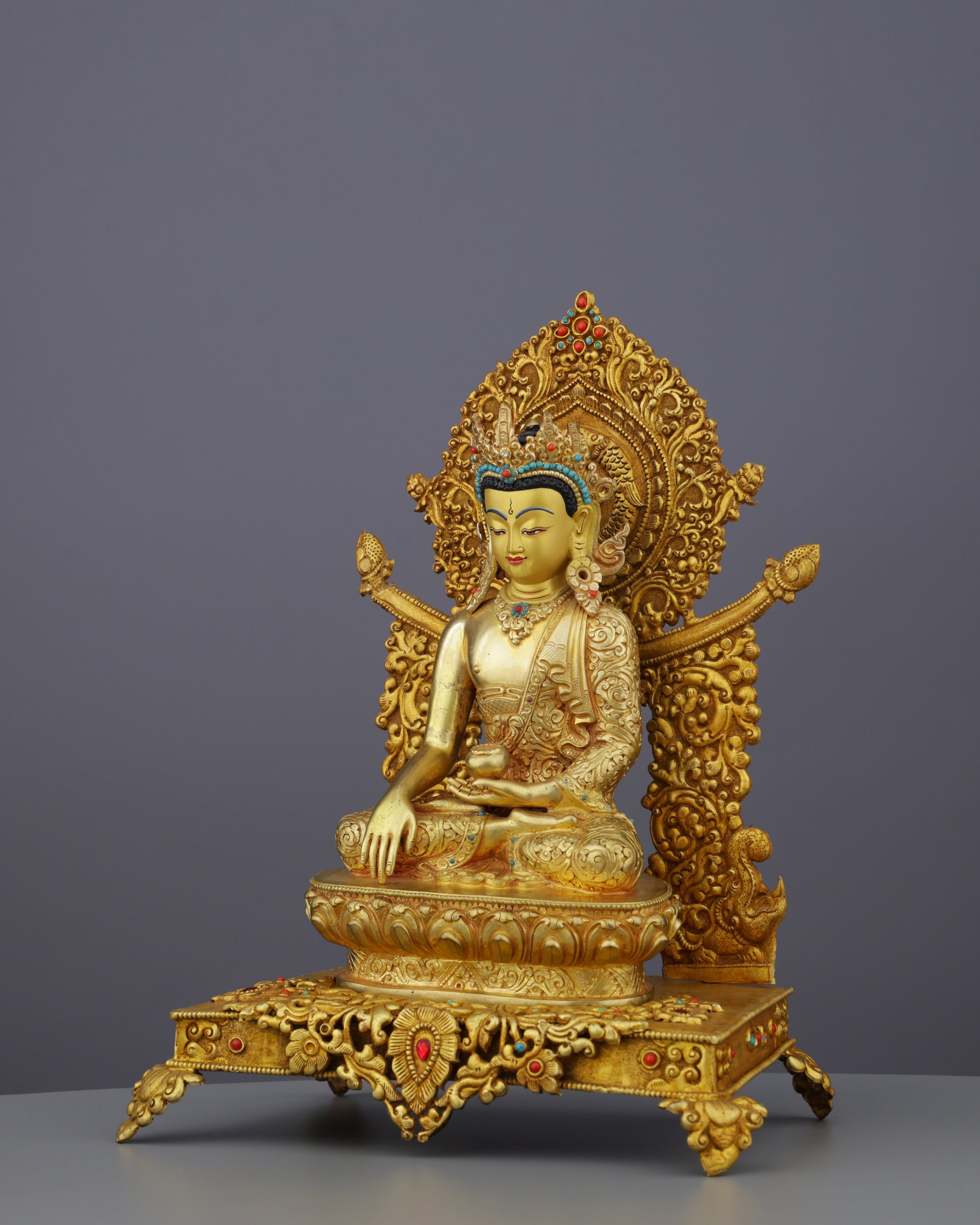 Majestic Sakyamuni Buddha on Royal Throne | Enlightened Master in Supreme Splendor - Authentic Handcrafted Statue