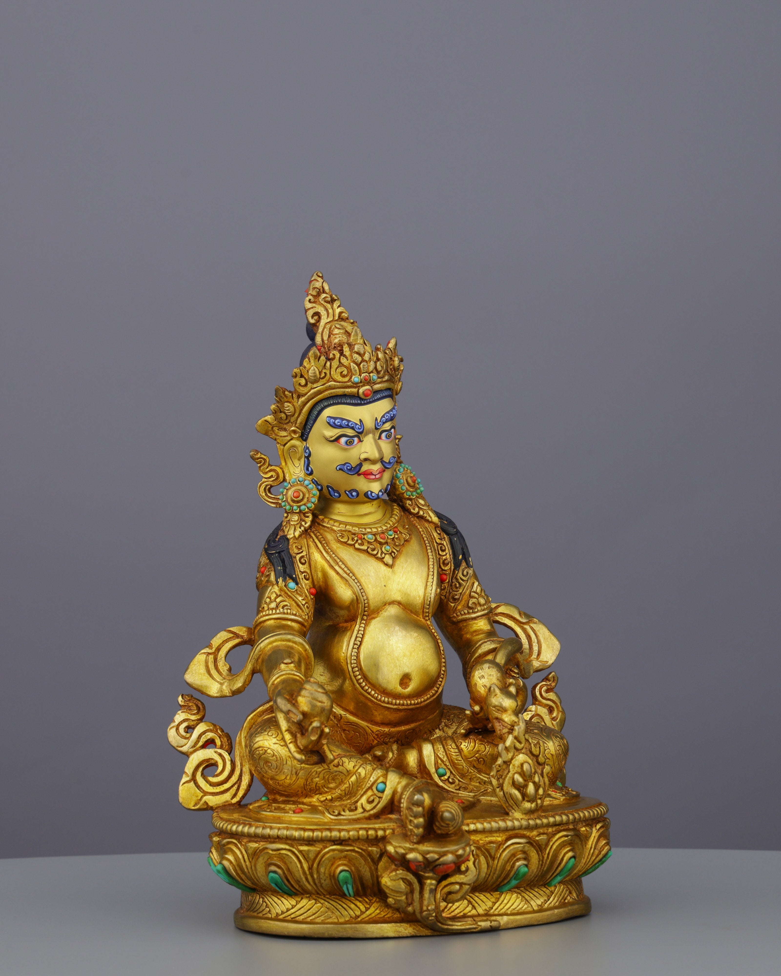 Stunning 24K Gold Gilded Dzambhala Statue | Buddhist Deity of Wealth and Prosperity