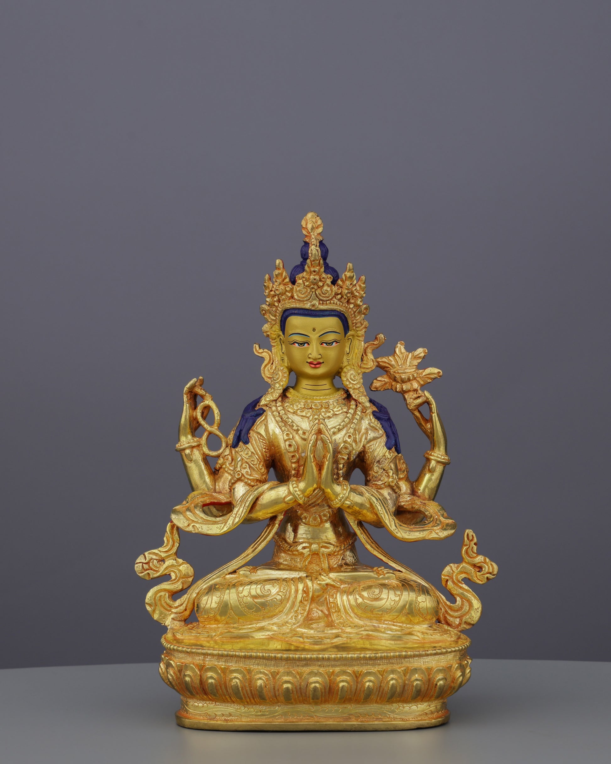 Golden Radiance | 24K Gilded Chengresi Statue - A Masterpiece of Himalayan Compassion - Authentic Handcrafted Statue