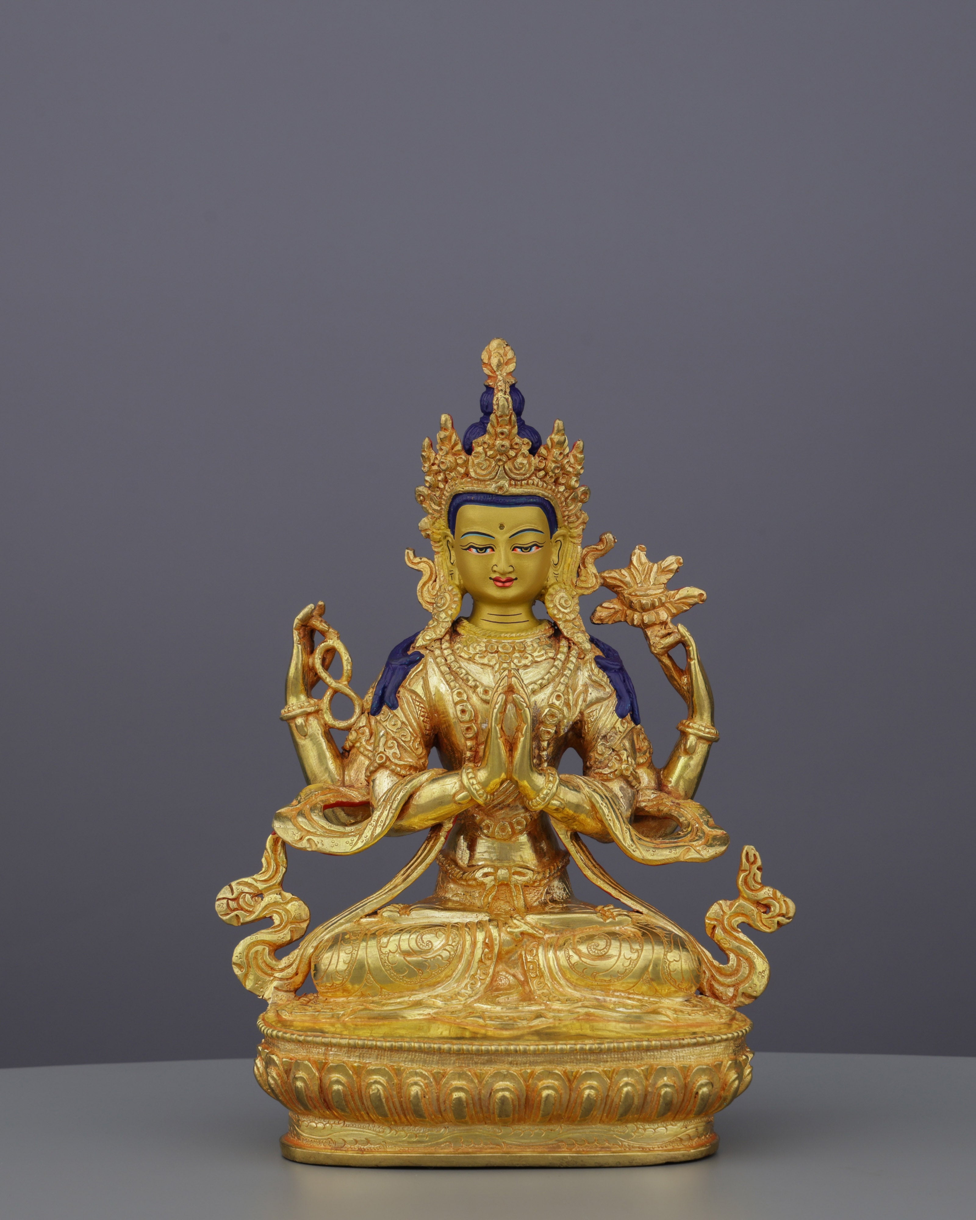 Golden Radiance | 24K Gilded Chengresi Statue - A Masterpiece of Himalayan Compassion
